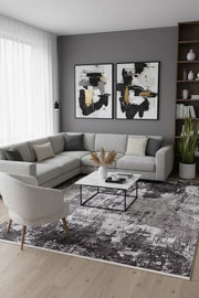 Koyu Füme ve Gri Modern Soyut Sanat Halısı-Pera Halı