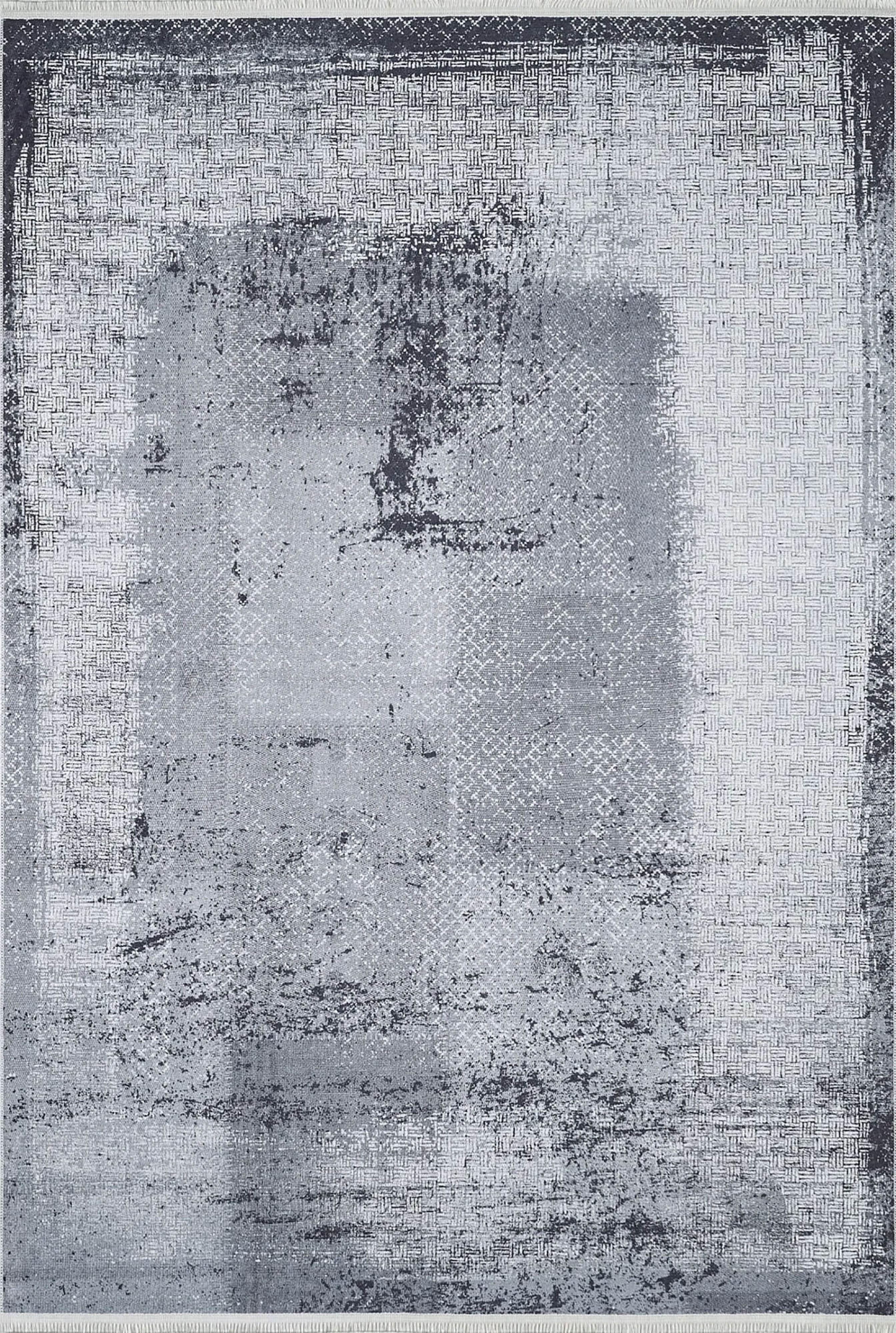 Koyu Gri Beyaz Soyut Eskitme Yıkanabilir Halı-Pera Halı