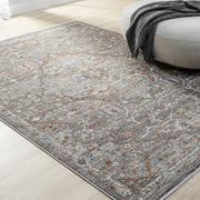 Koyu Gri Çok Renkli Otantik Eskitme Desenli Halı