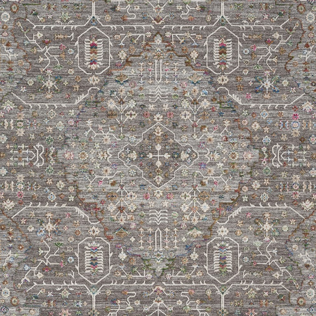 Koyu Gri Çok Renkli Otantik Eskitme Desenli Halı-Pera Halı