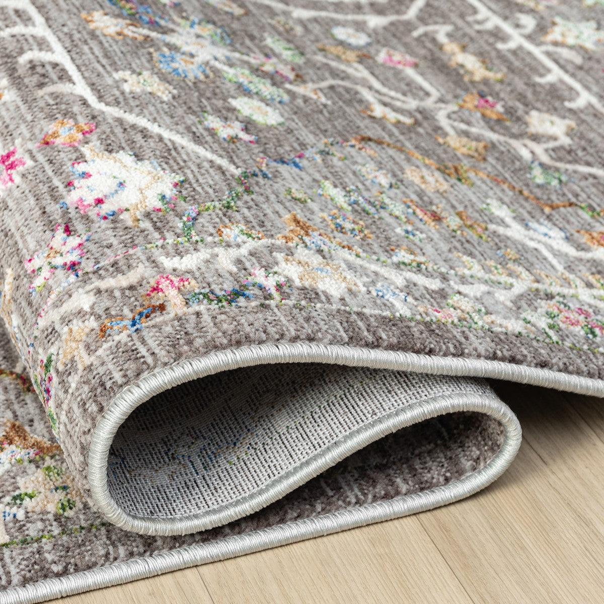 Koyu Gri Çok Renkli Otantik Eskitme Desenli Halı-Pera Halı
