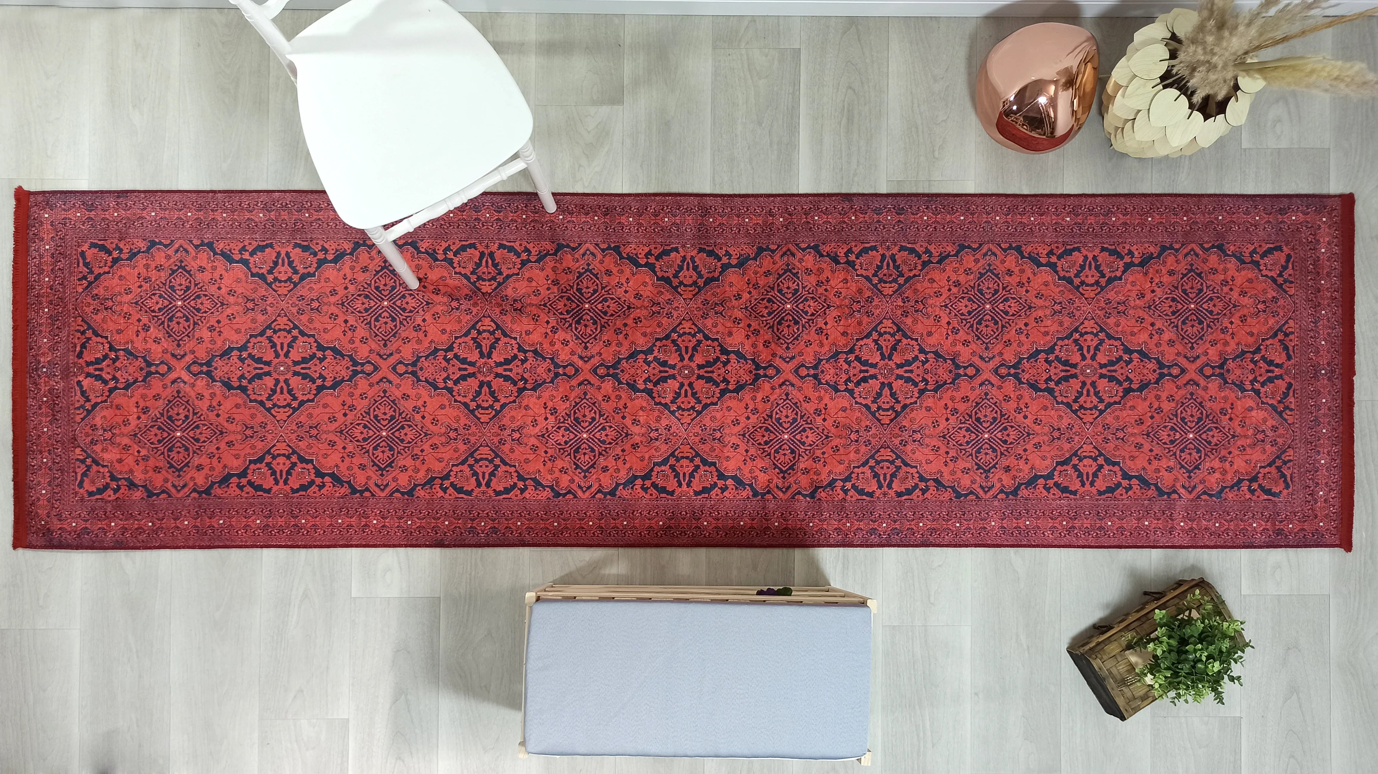 Koyu Kırmızı Lacivert Desenli Geleneksel Etnik Halı-Pera Halı