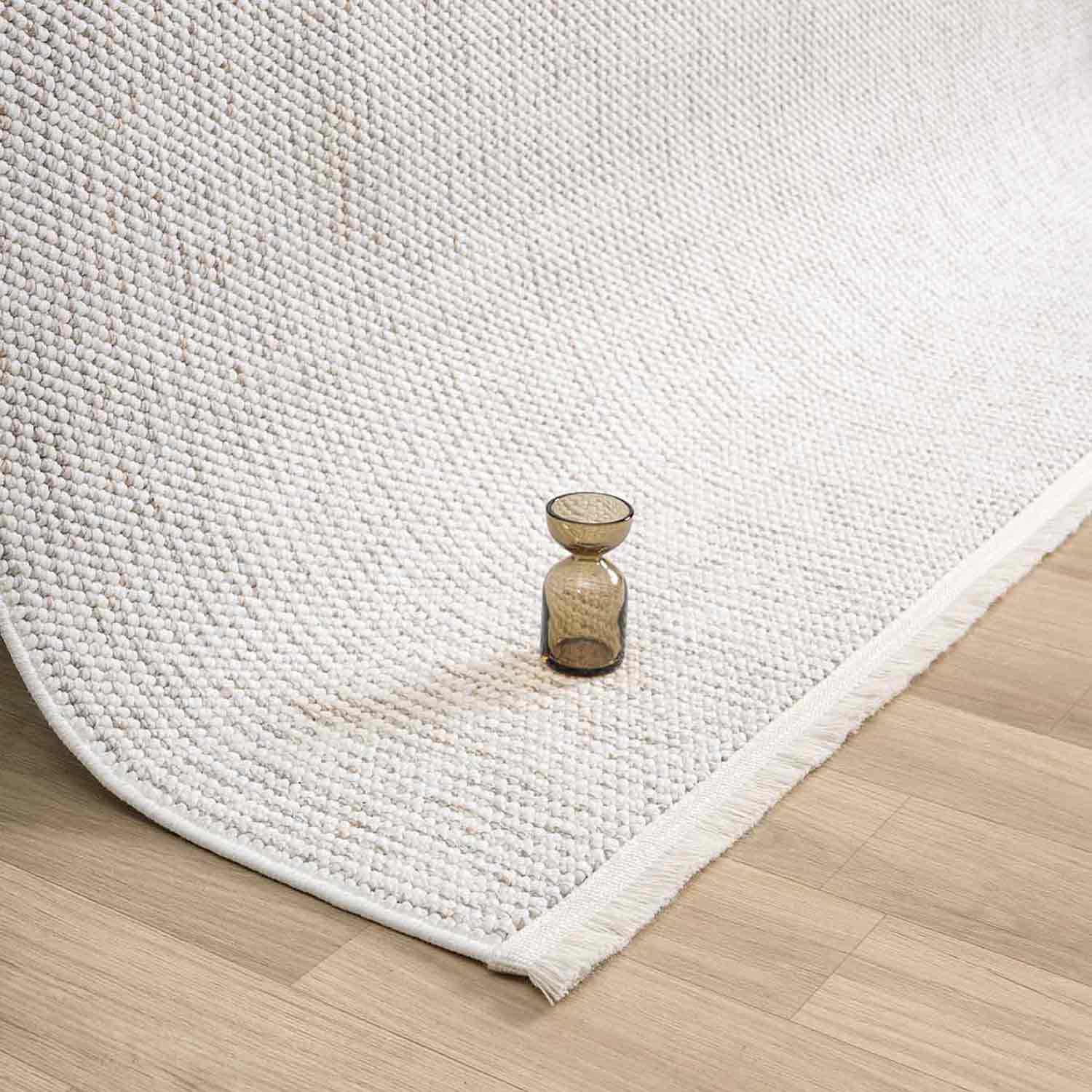 Krem Bej Bukle Dokulu Düz Renk Modern Halı-Pera Halı