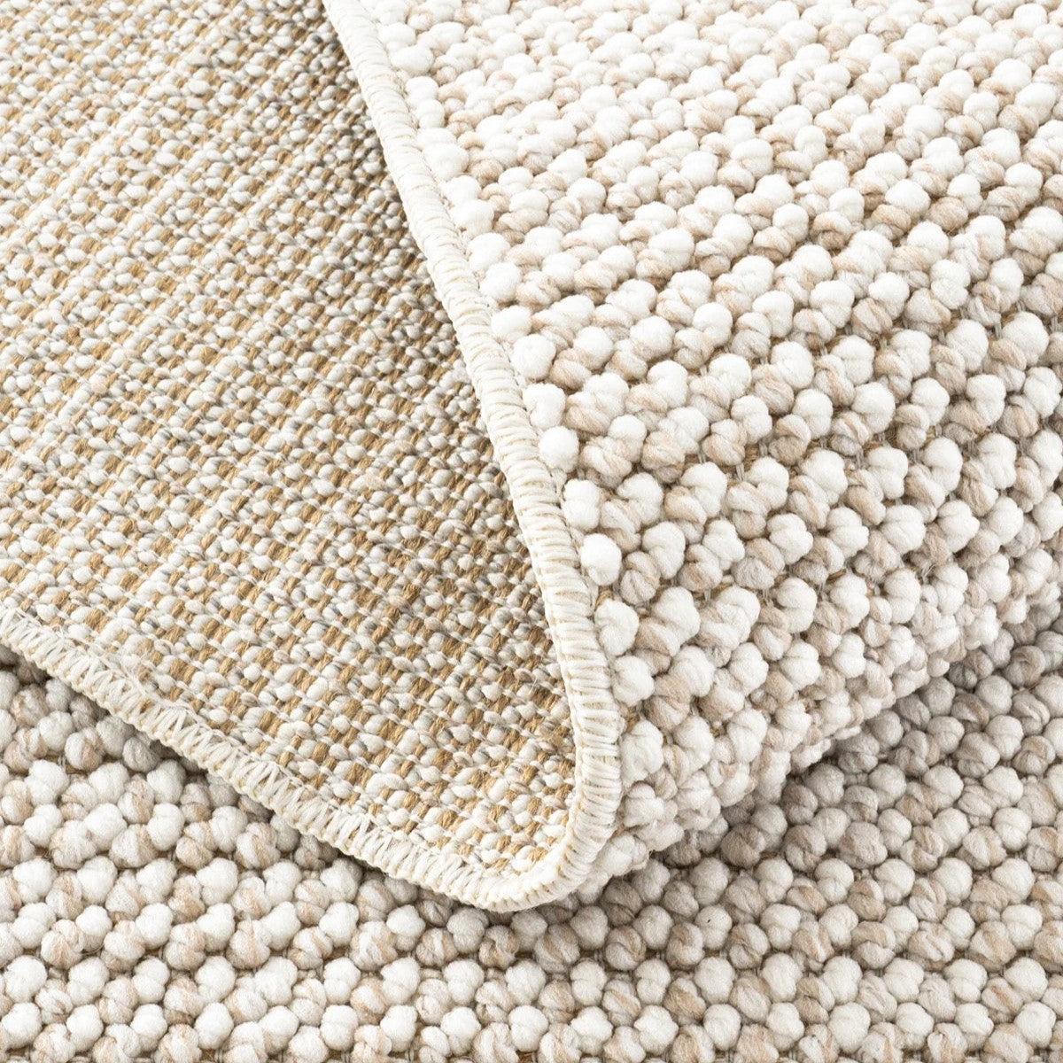 Krem Bej Bukle Dokulu Düz Renk Modern Halı-Pera Halı