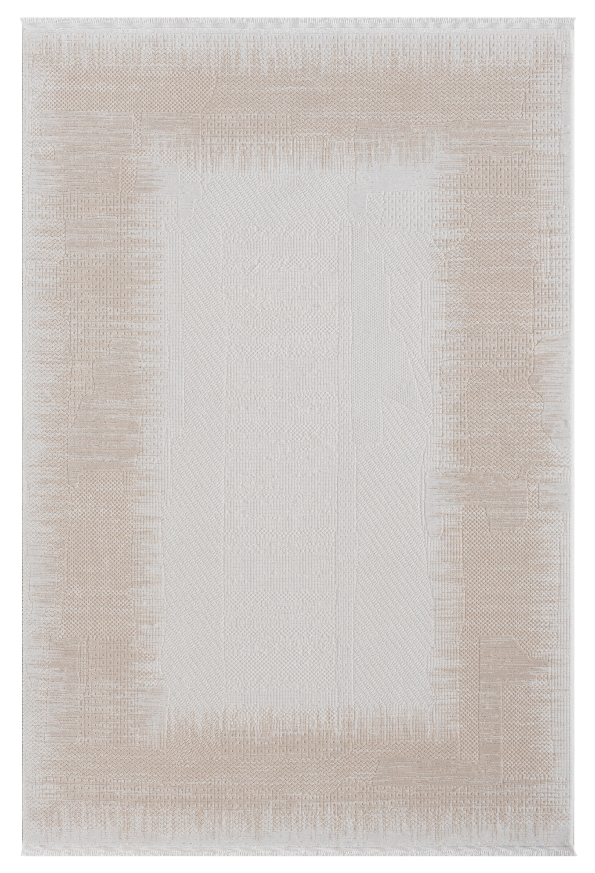 Krem Bej Eskitme Bordürlü Sade Modern Halı-Pera Halı