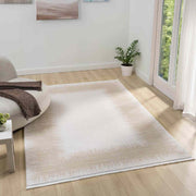 Krem Bej Eskitme Bordürlü Sade Modern Halı-Pera Halı