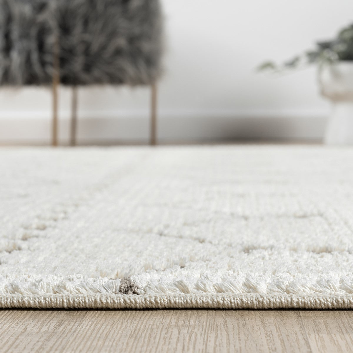 Krem Bej Etnik Geometrik Saçaklı Modern Halı-Pera Halı