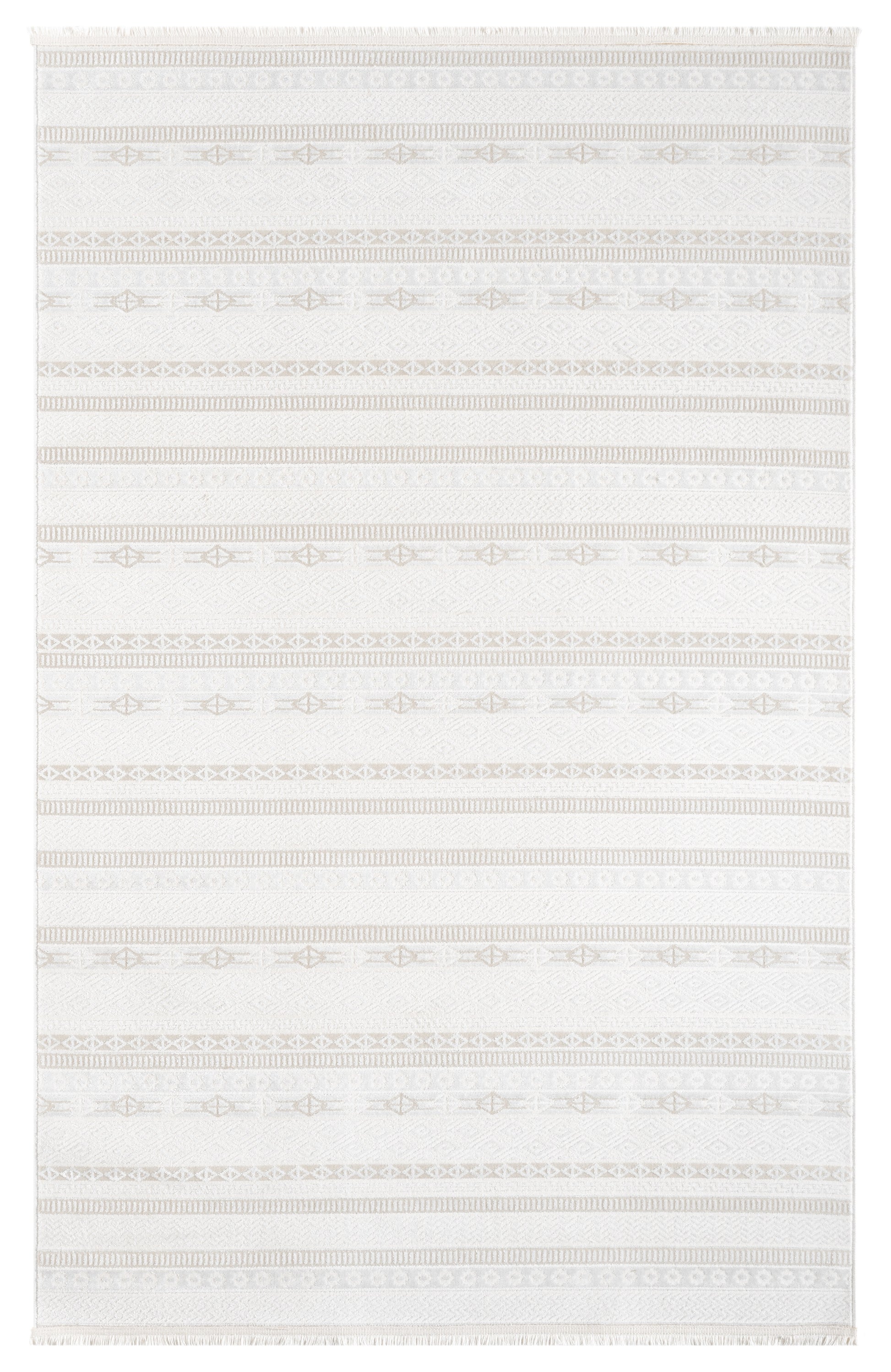 Krem Bej Etnik Şerit Desenli Halı-Pera Halı