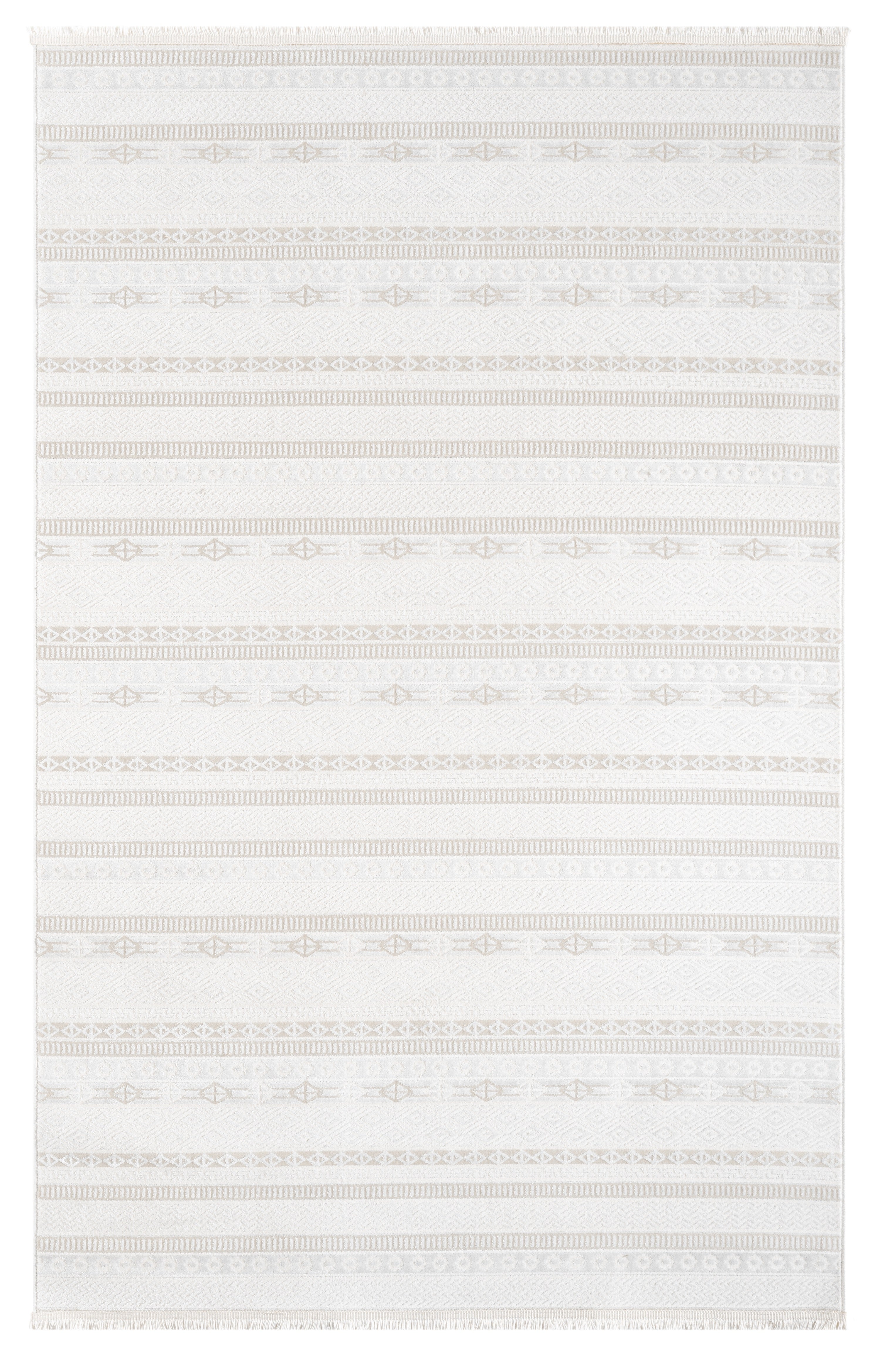 Krem Bej Etnik Şerit Desenli Halı-Pera Halı