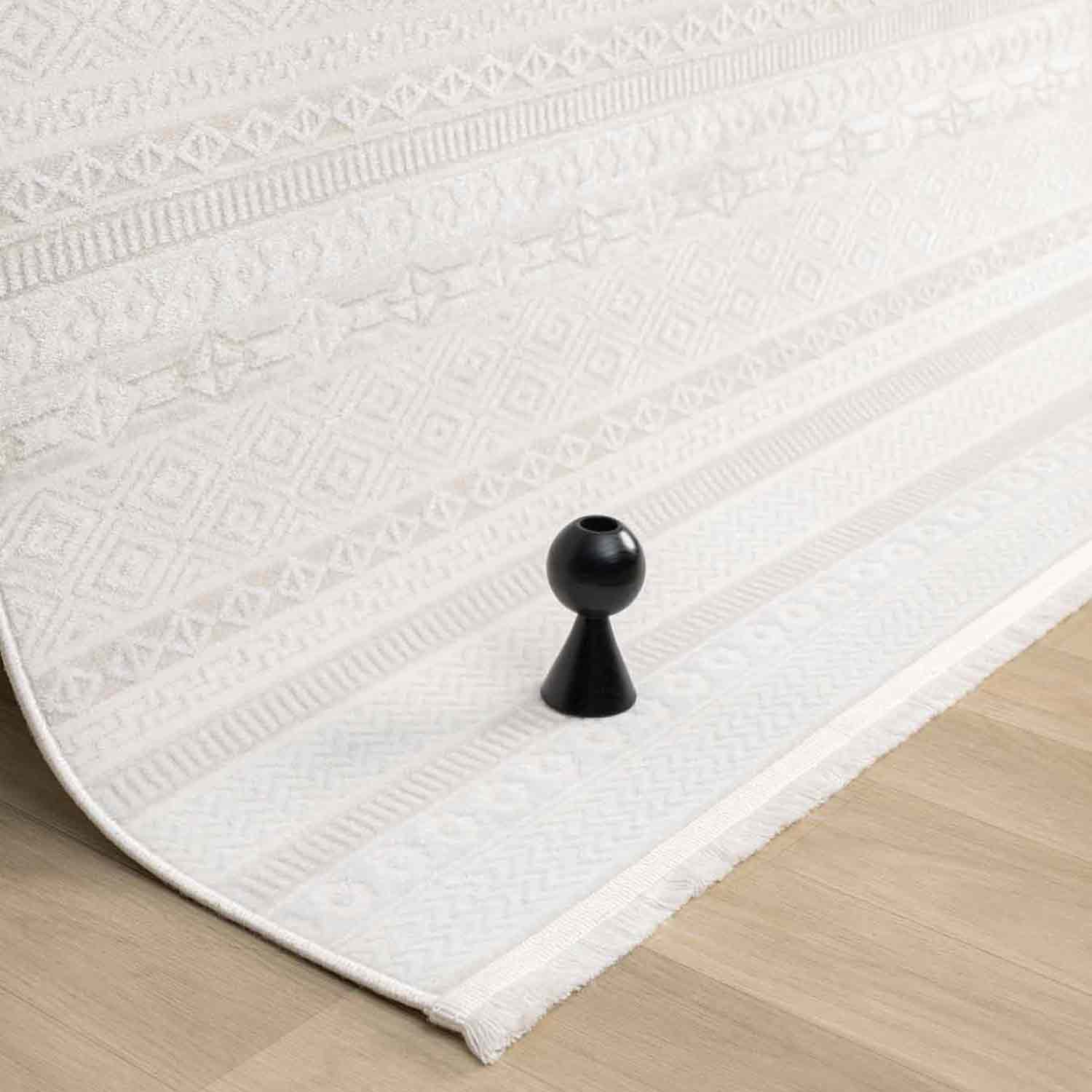 Krem Bej Etnik Şerit Desenli Modern Halı-Pera Halı