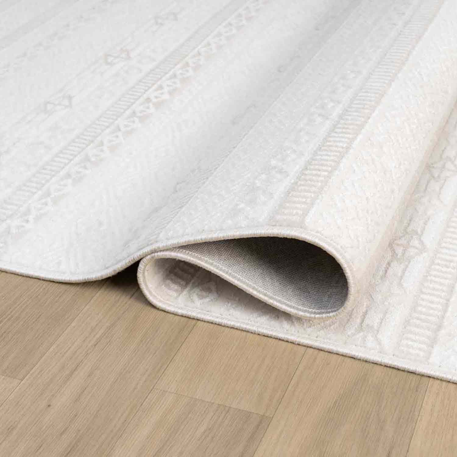 Krem Bej Etnik Şerit Desenli Modern Halı-Pera Halı