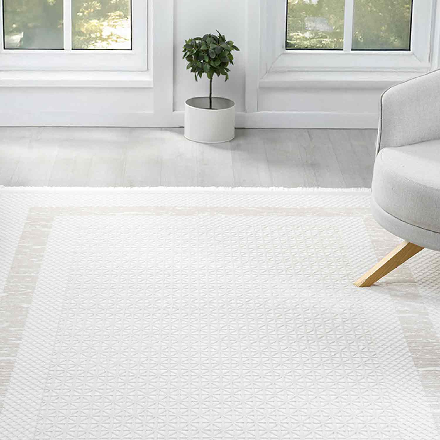 Krem Bej Geometrik Desenli Modern Halı-Pera Halı