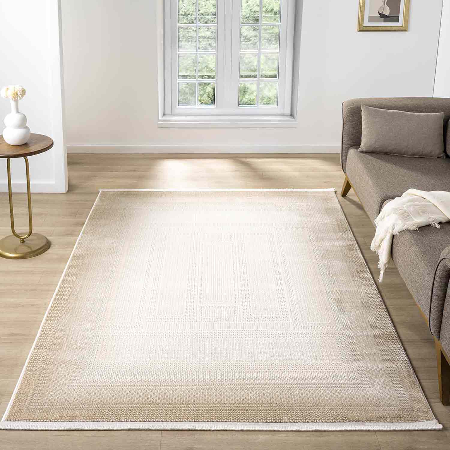 Krem Bej Gradien Bordürlü Modern Halı-Pera Halı