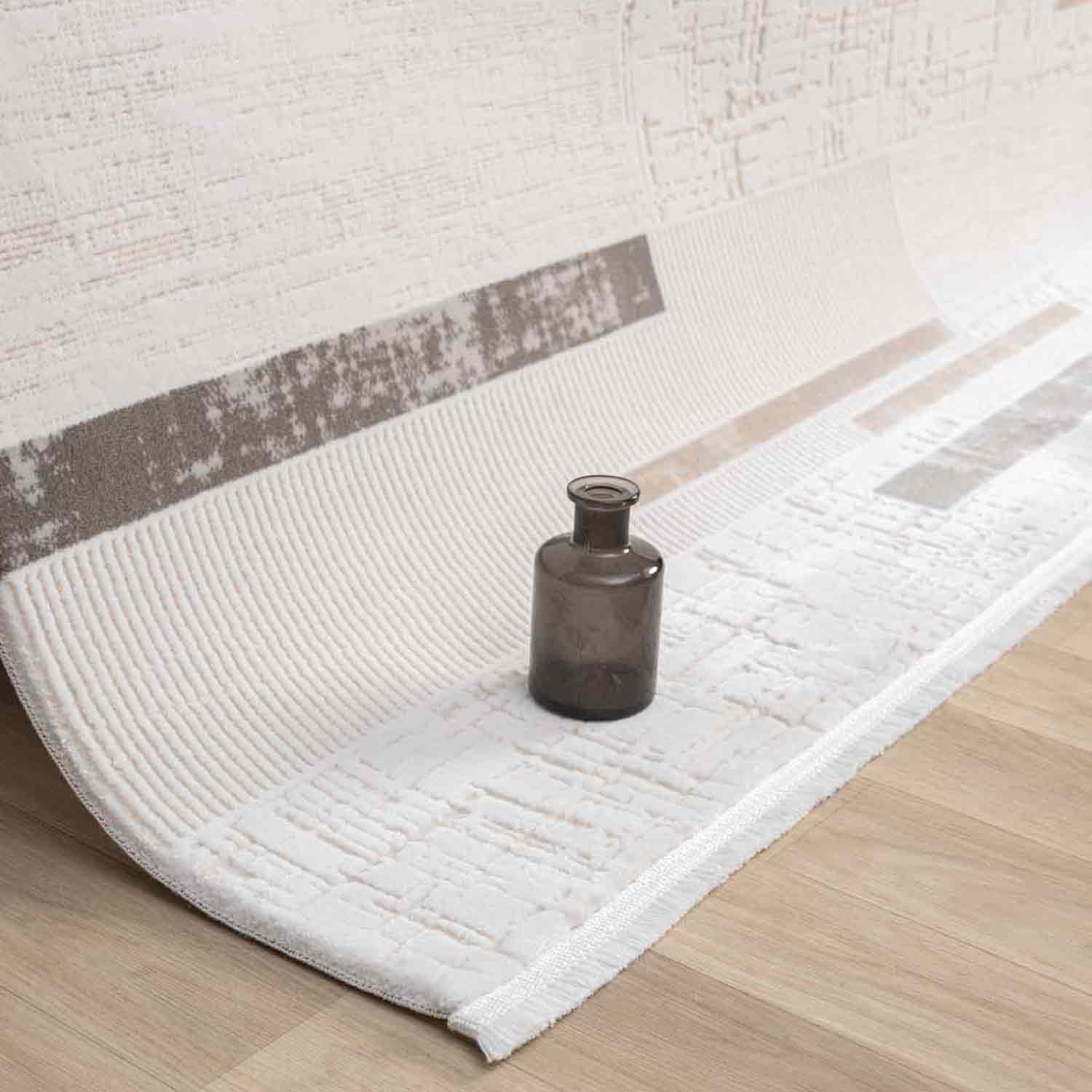 Krem Bej Kahve Yatay Blok Desenli Halı-Pera Halı