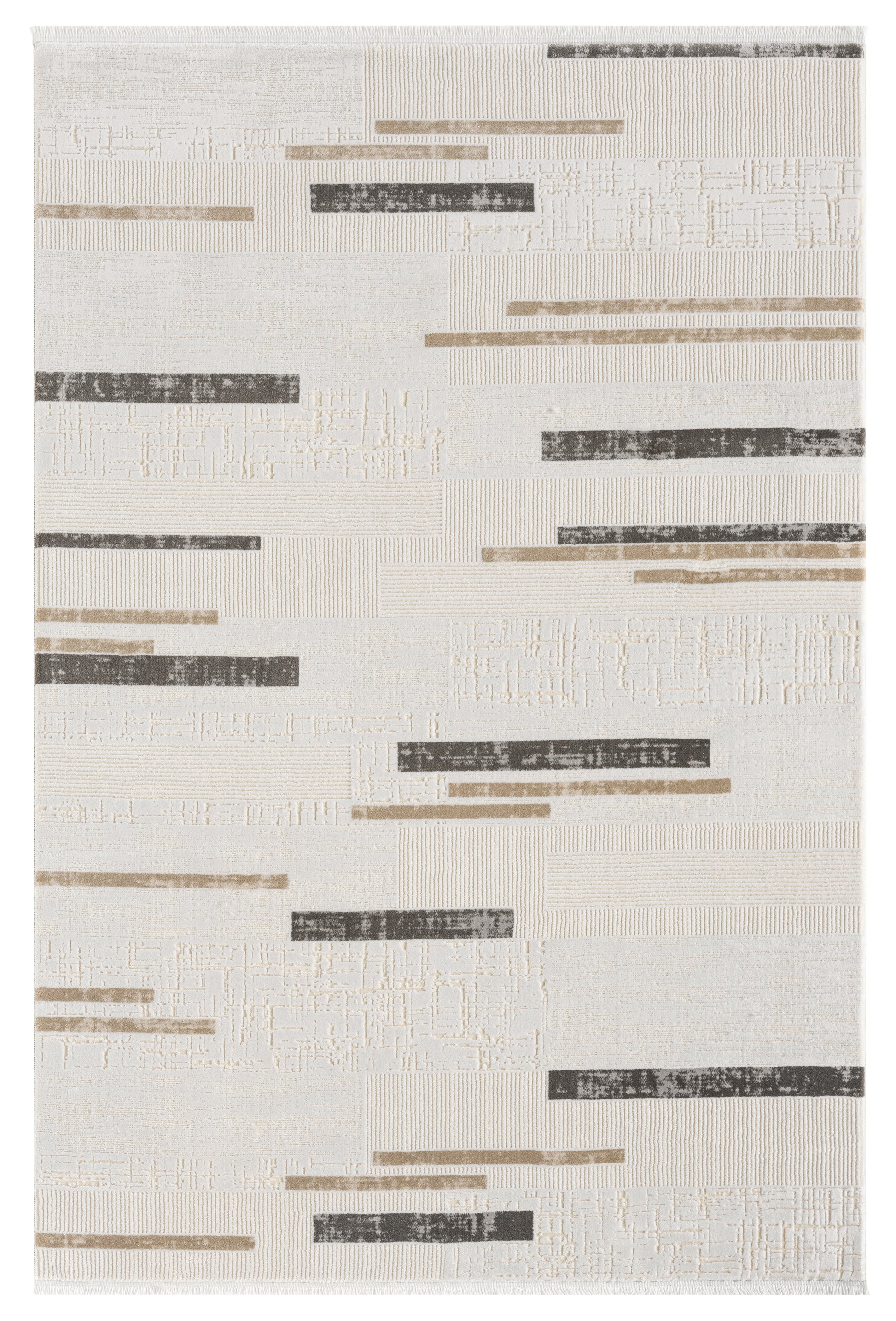 Krem Bej Kahve Yatay Blok Desenli Halı-Pera Halı