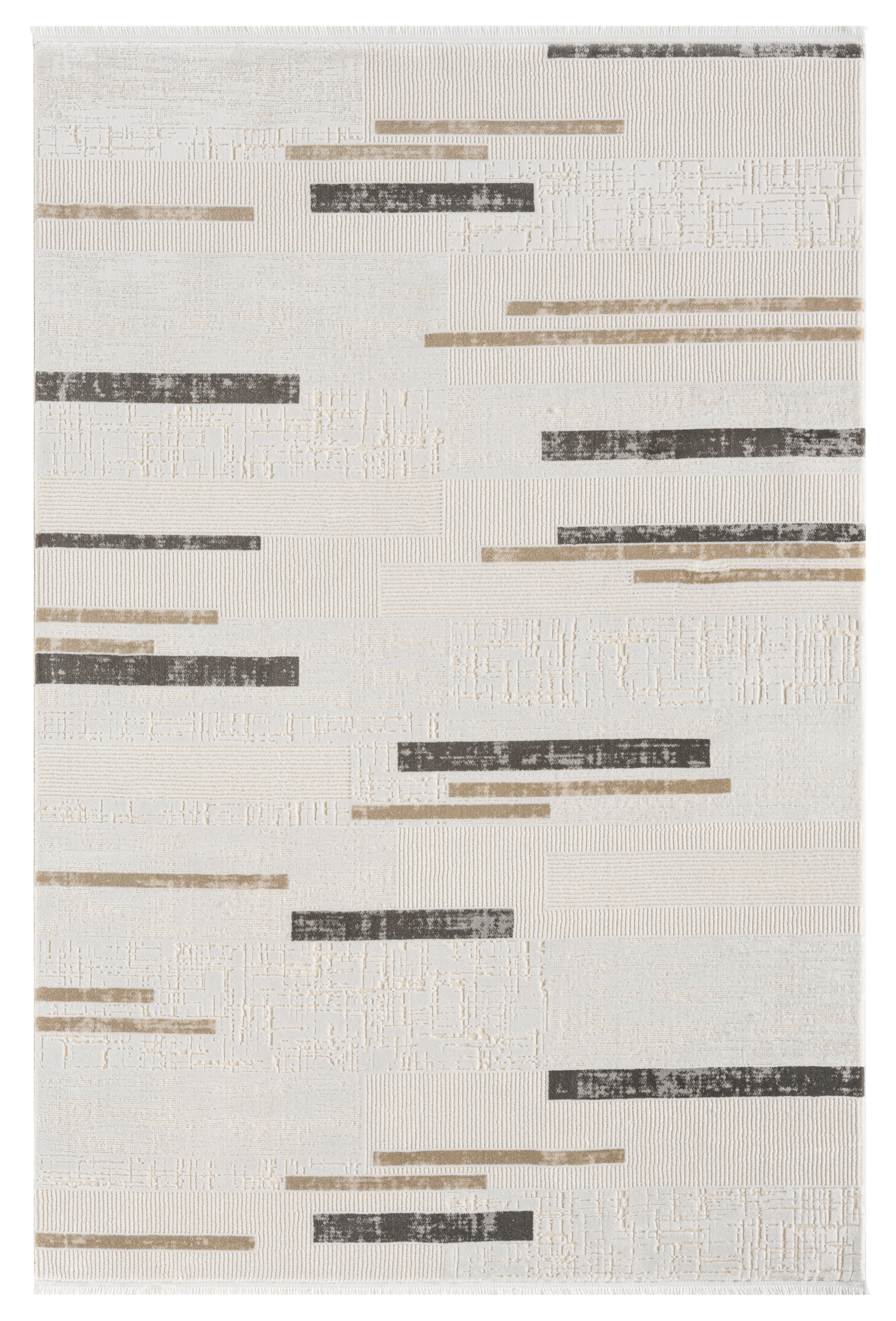 Krem Bej Kahve Yatay Blok Desenli Halı-Pera Halı