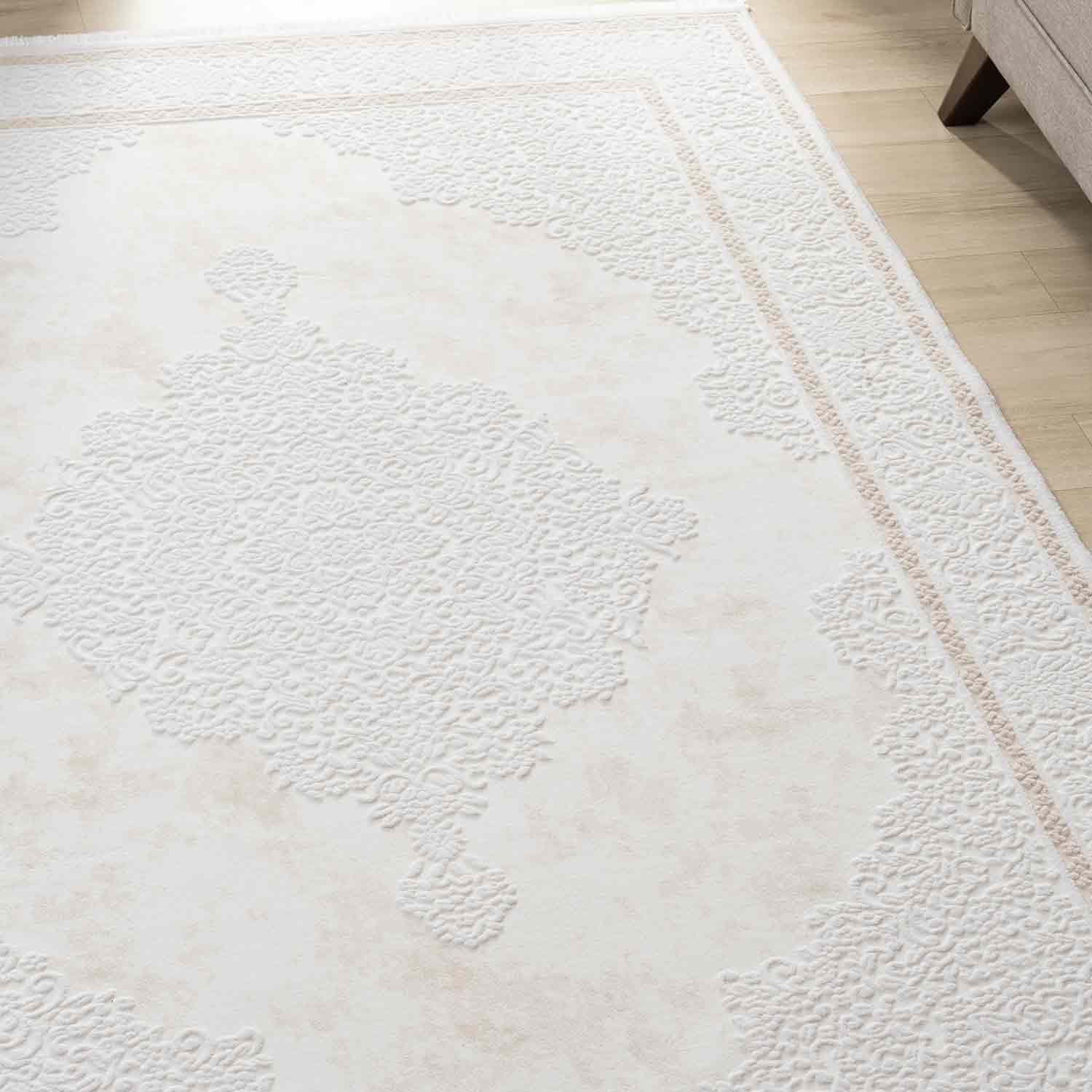 Krem Bej Klasik Madalyon Desenli Halı-Pera Halı