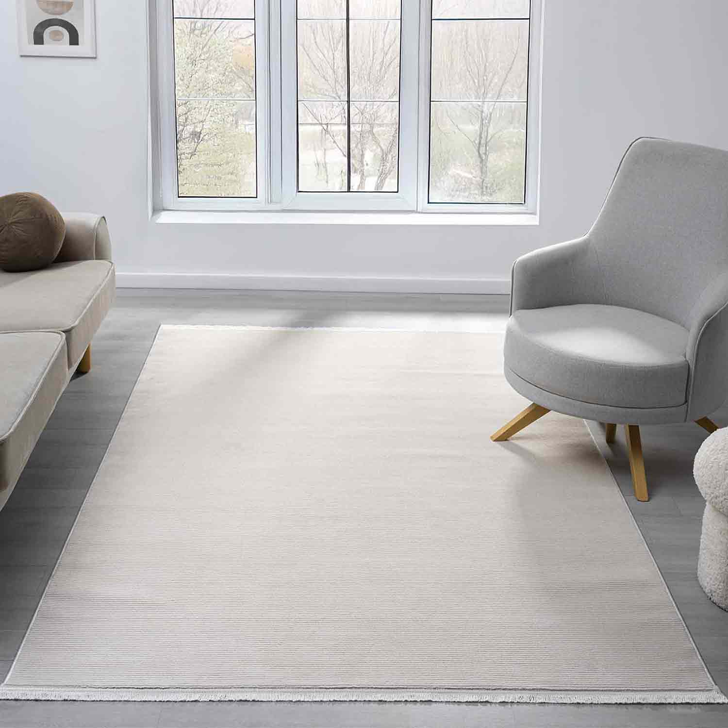 Krem Bej Sade Dikey Çizgili Modern Halı-Pera Halı