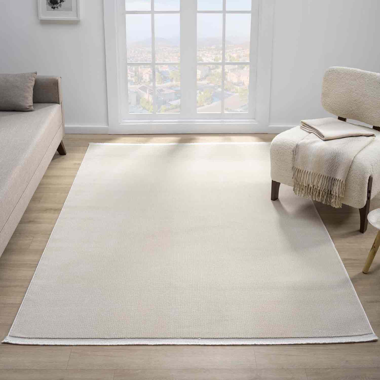 Krem Bej Sade Modern Yıkanabilir Halı-Pera Halı