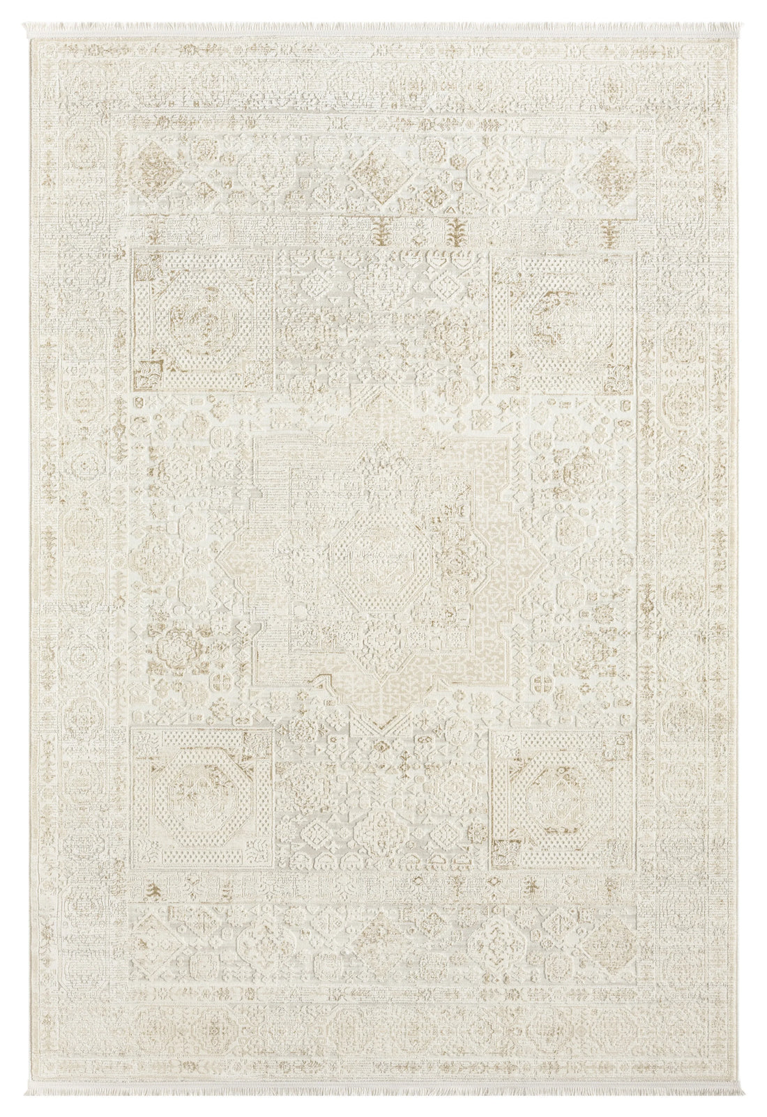 Krem Bej Ton Sür Ton Minimal Eskitme Desenli Halı