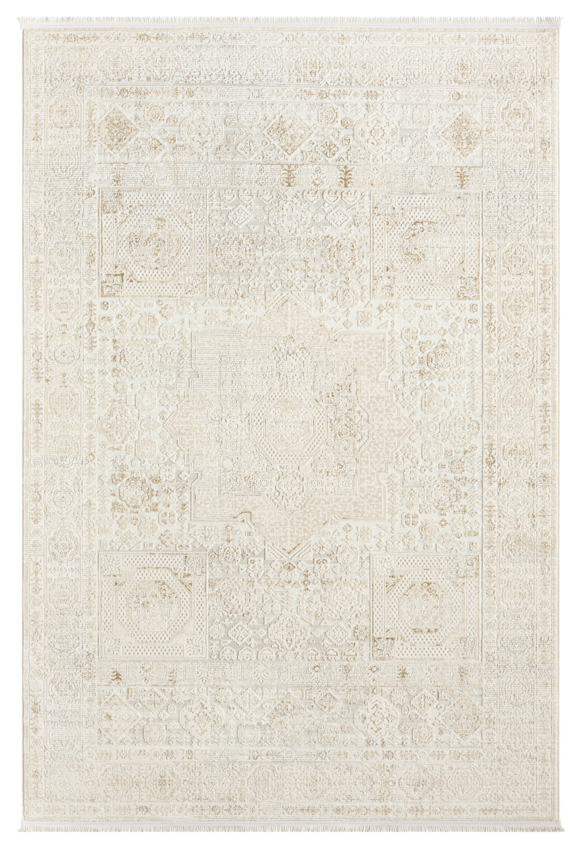 Krem Bej Ton Sür Ton Minimal Eskitme Desenli Halı-Pera Halı