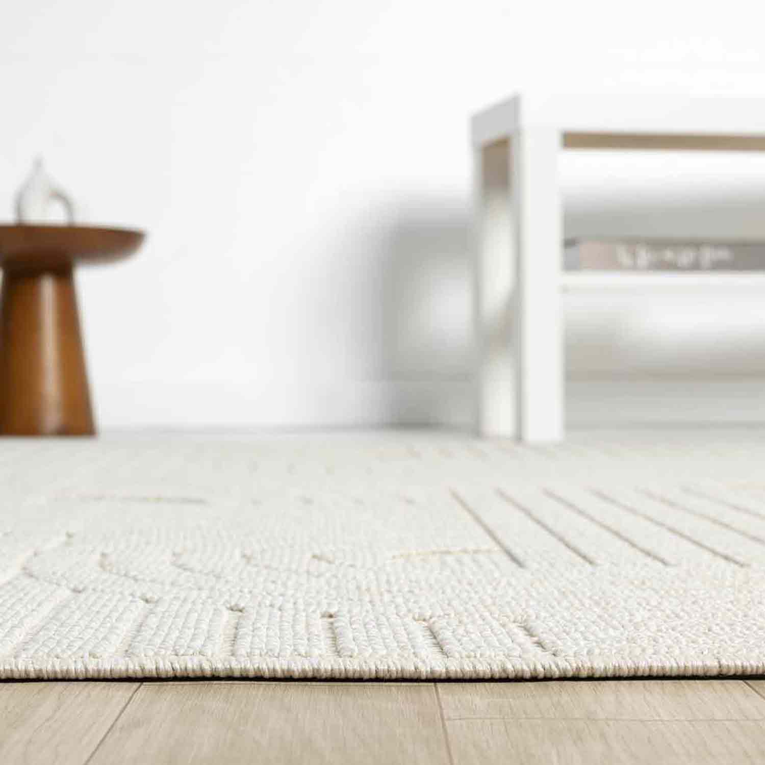 Krem Beyaz Geometrik Desenli Modern Halı-Pera Halı