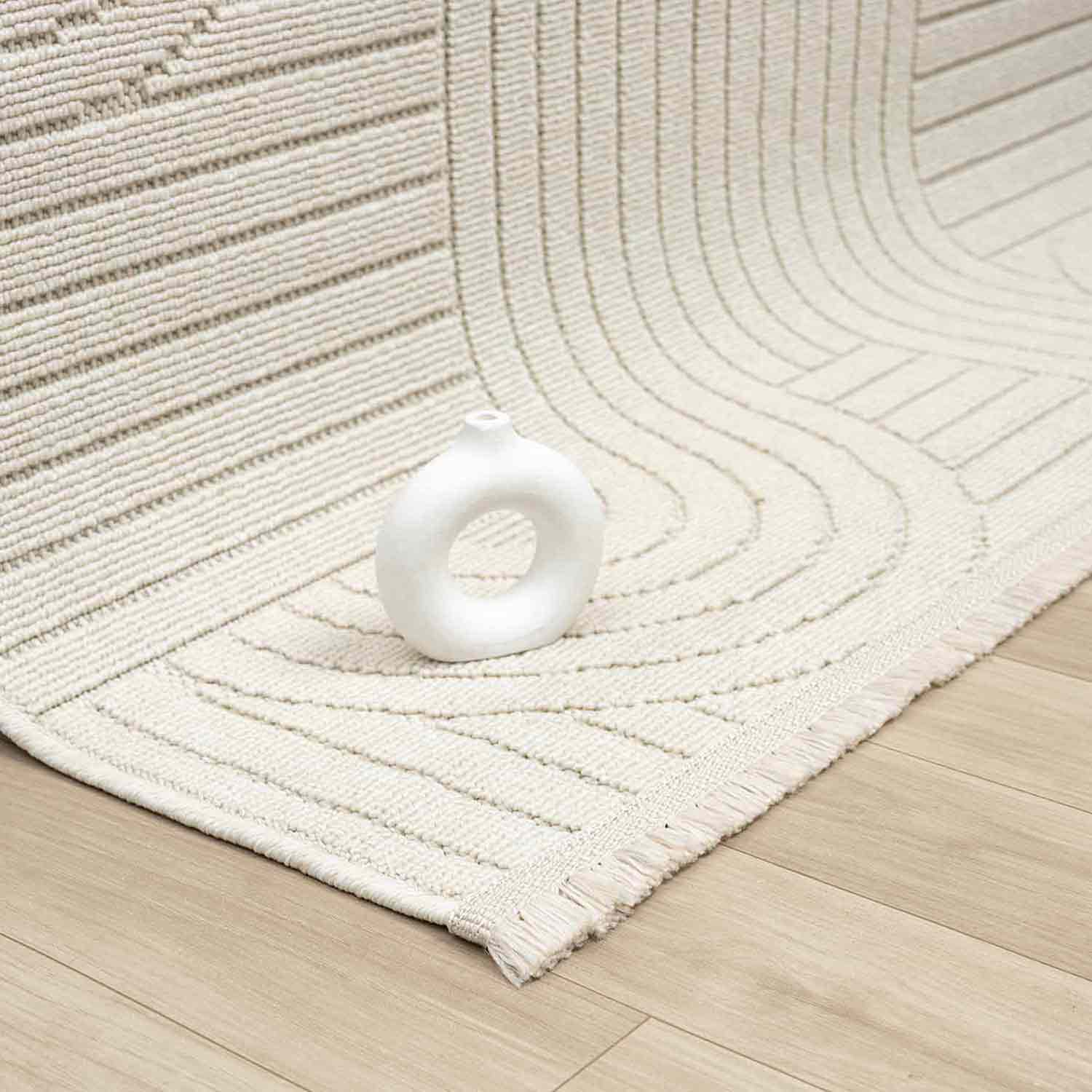 Krem Beyaz Geometrik Desenli Modern Halı-Pera Halı