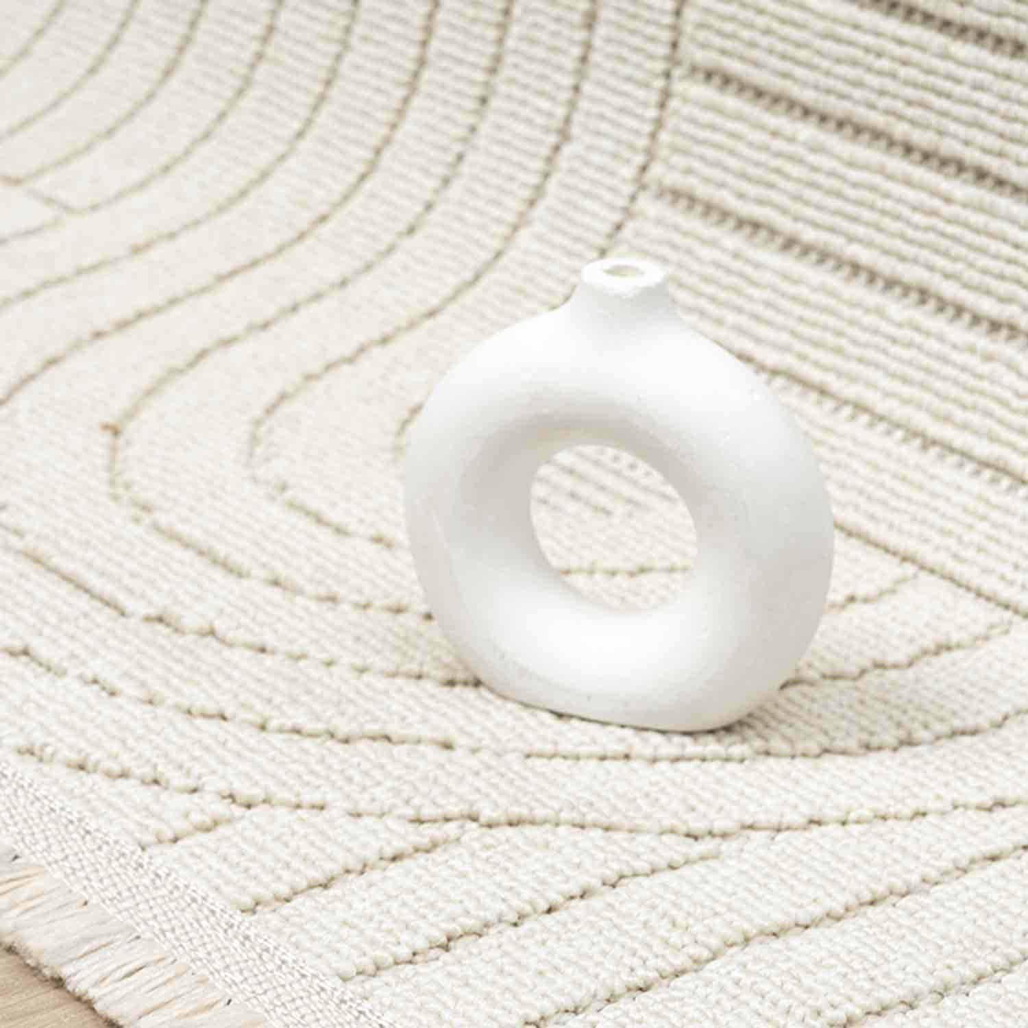 Krem Beyaz Geometrik Desenli Modern Halı-Pera Halı