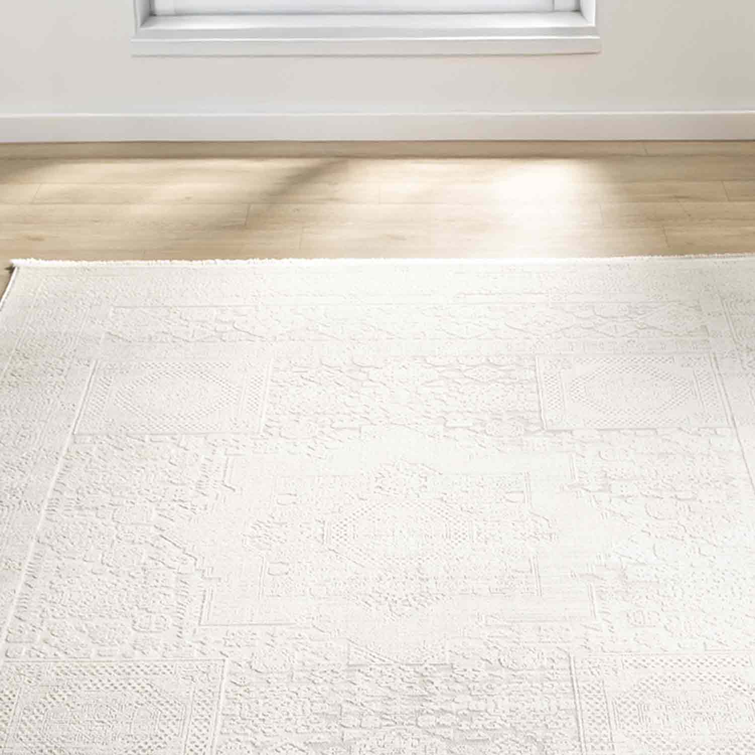 Krem Beyaz Minimal Eskitme Desenli Halı-Pera Halı