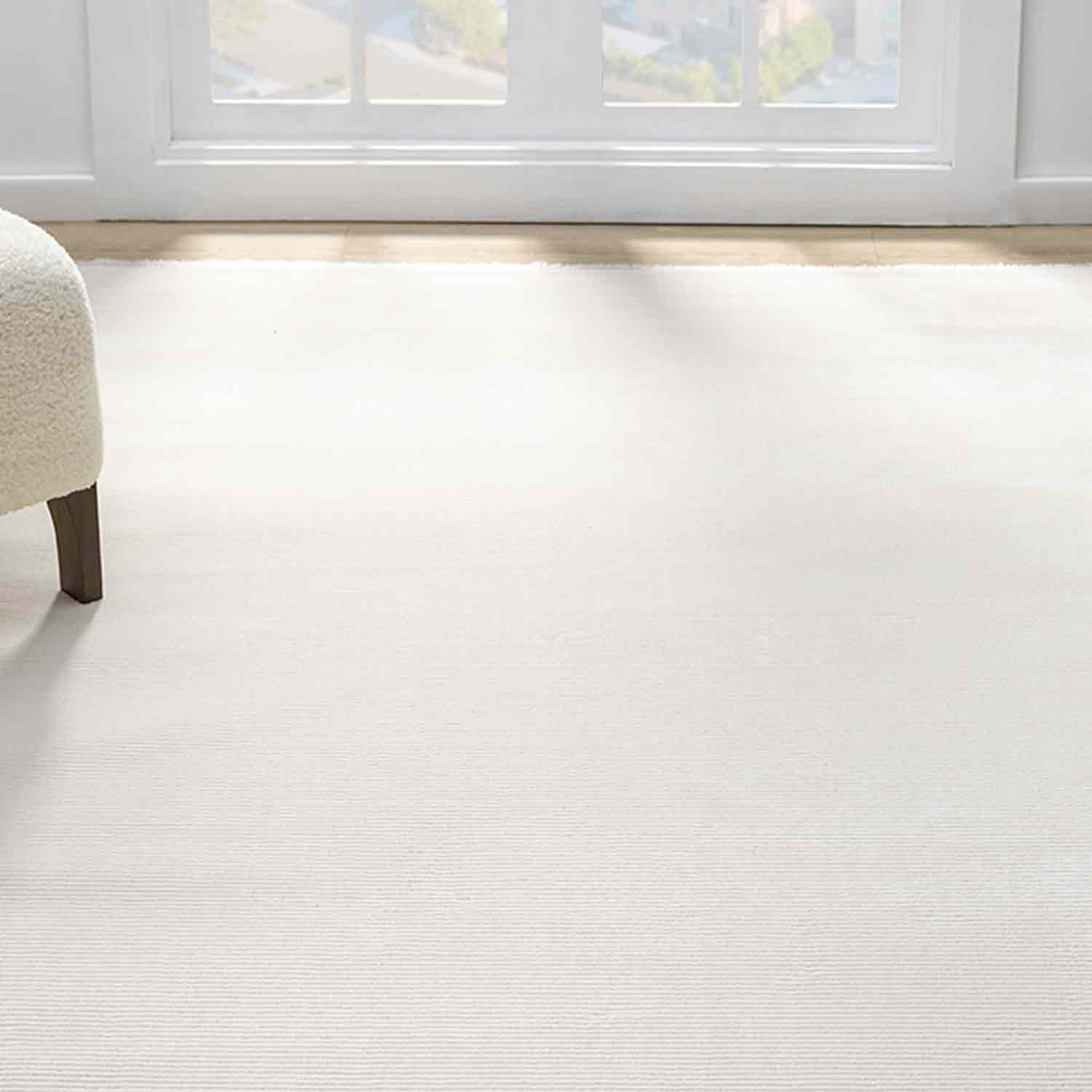 Krem Beyaz Sade Dikey Çizgili Modern Halı-Pera Halı