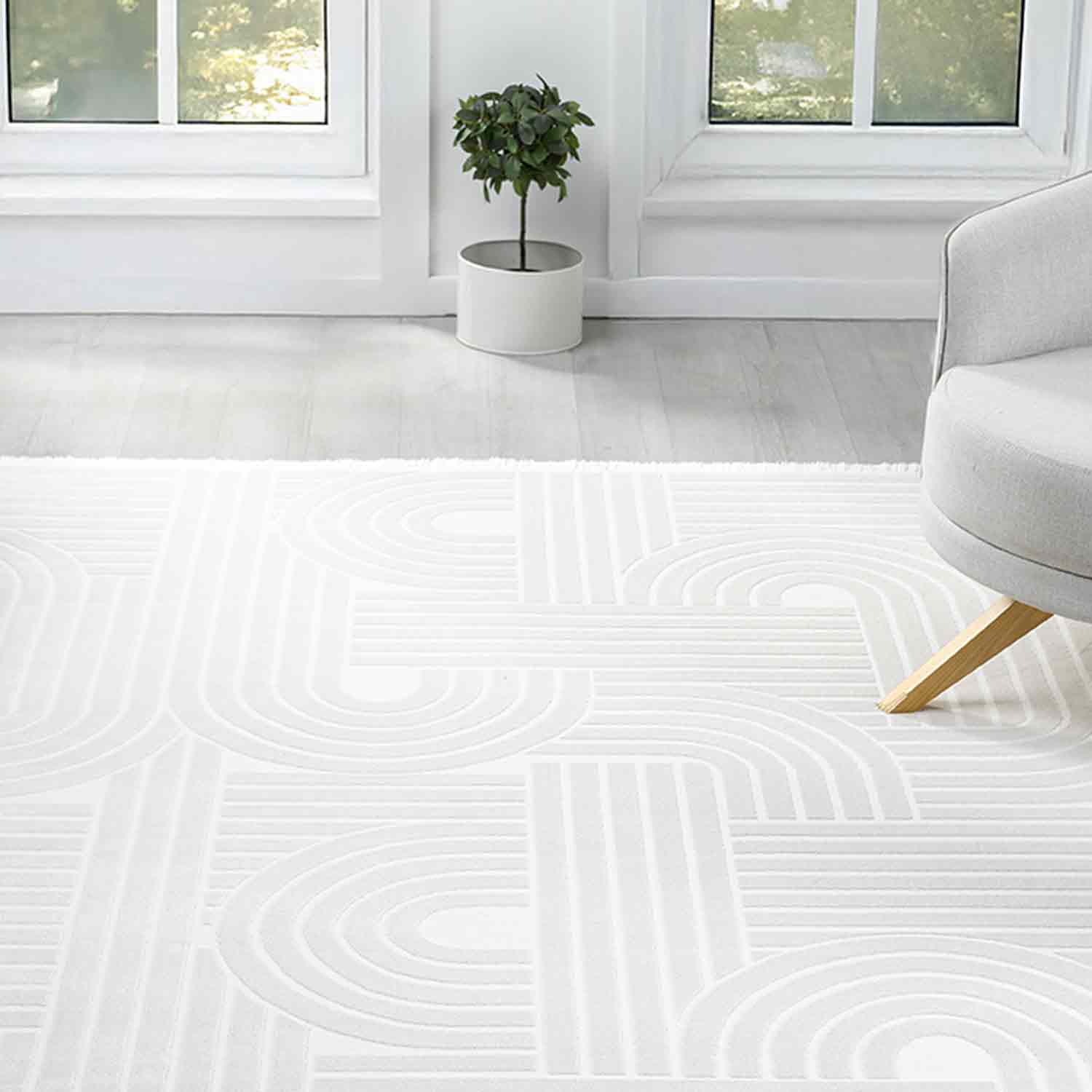 Krem Beyaz Yarım Daire Geometrik Modern Halı-Pera Halı