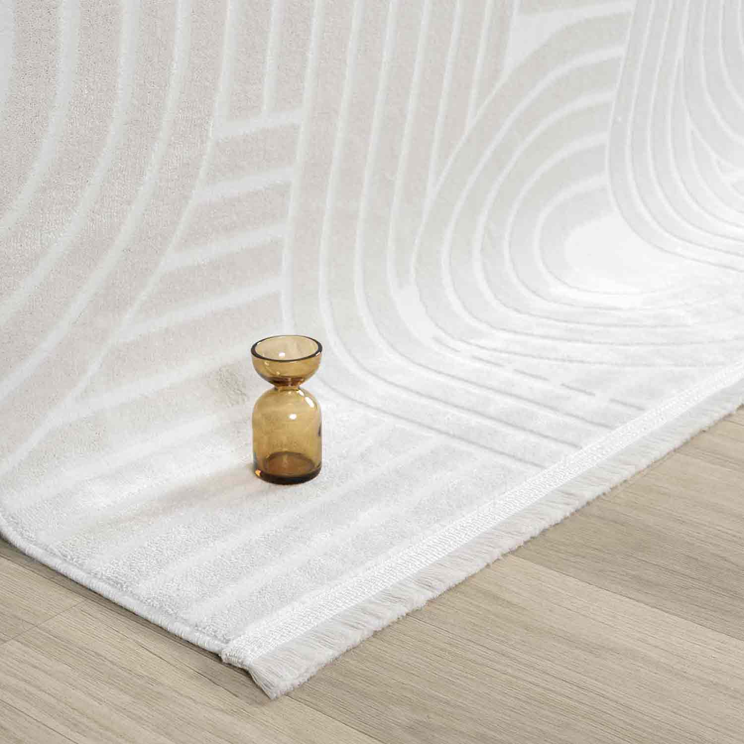 Krem Beyaz Yarım Daire Geometrik Modern Halı-Pera Halı