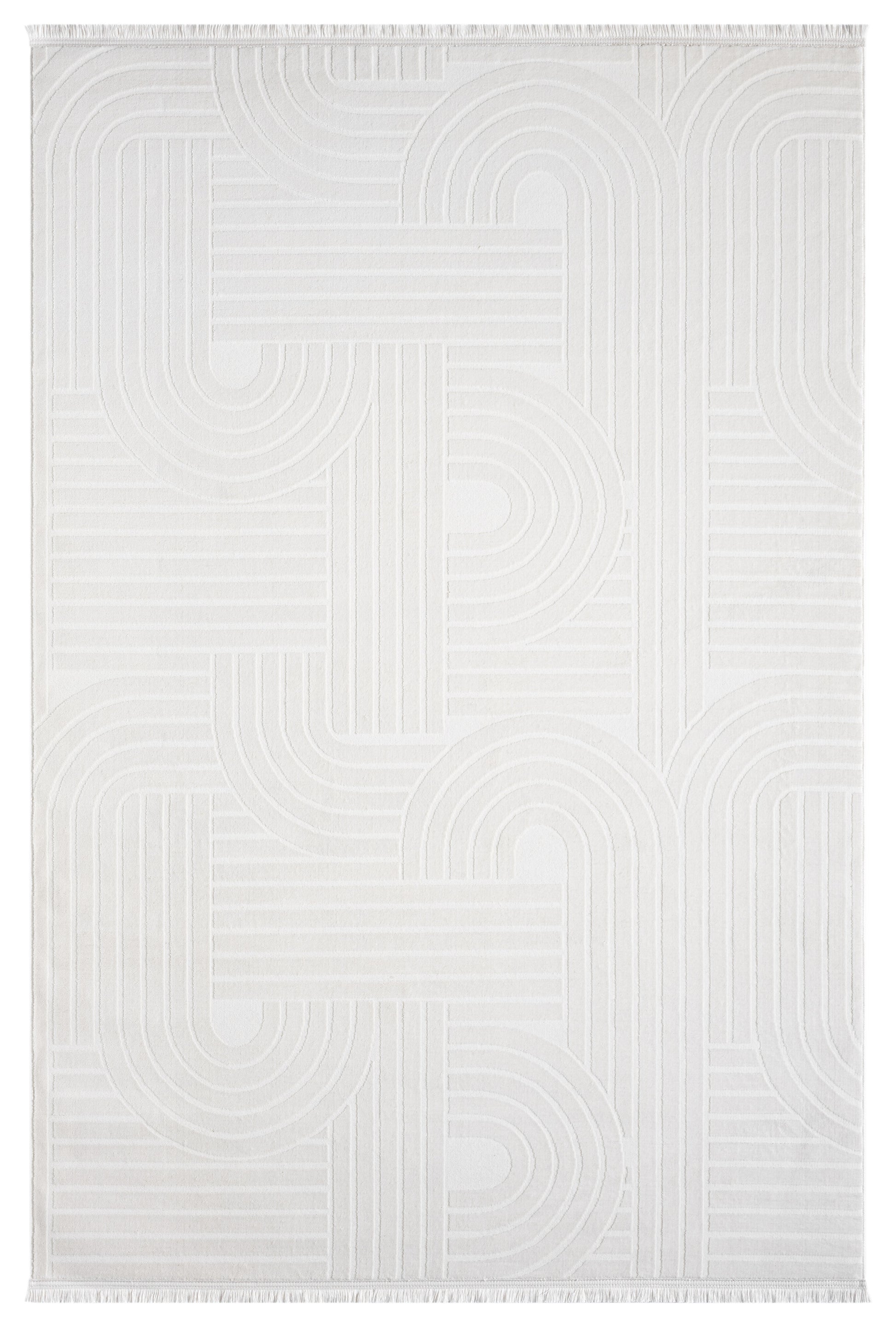 Krem Beyaz Yarım Daire Geometrik Modern Halı-Pera Halı