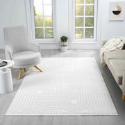 Krem Beyaz Yarım Daire Geometrik Modern Halı-Pera Halı