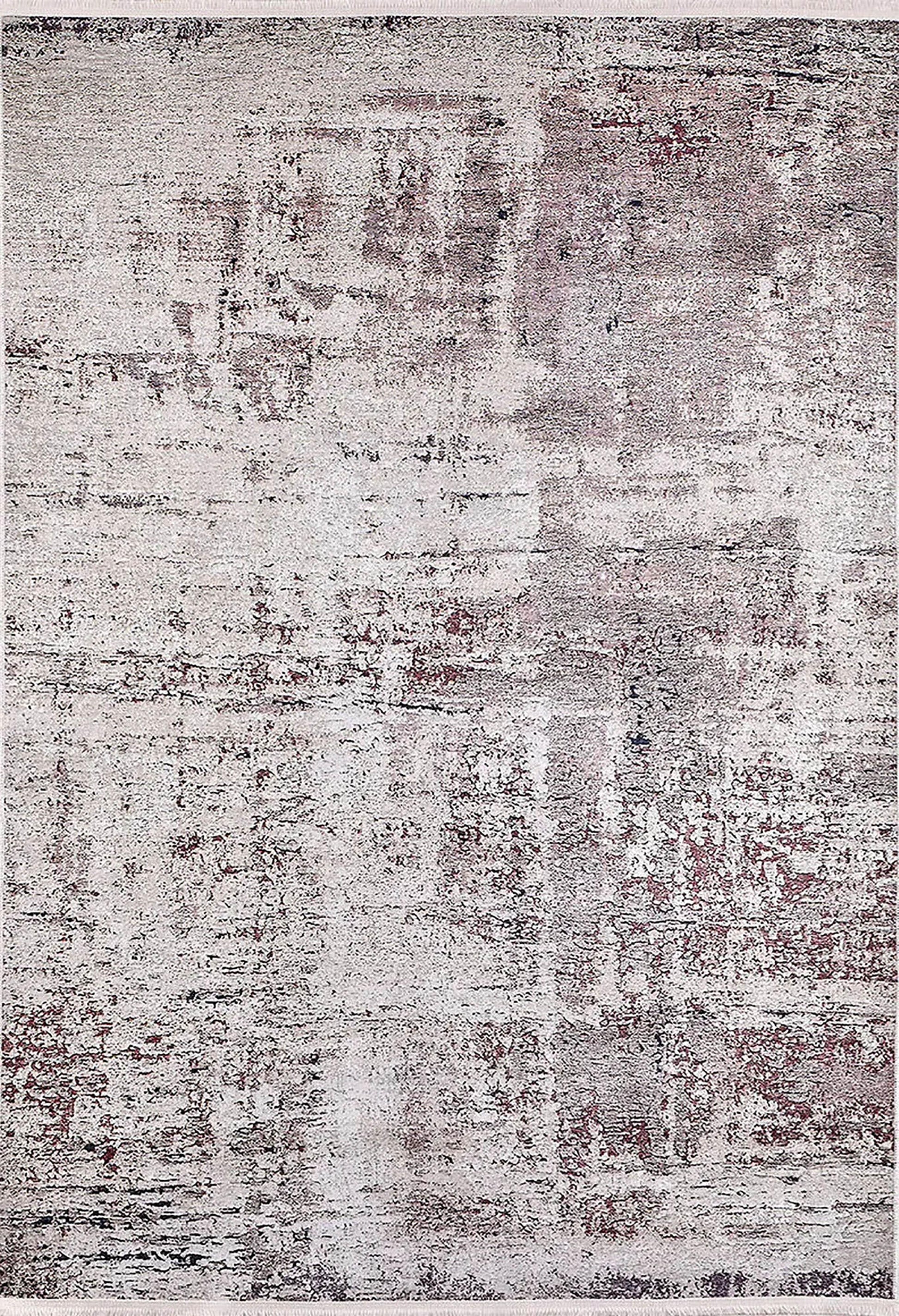 Krem, Bordo ve Gri Modern Soyut Sanat Halısı-Pera Halı