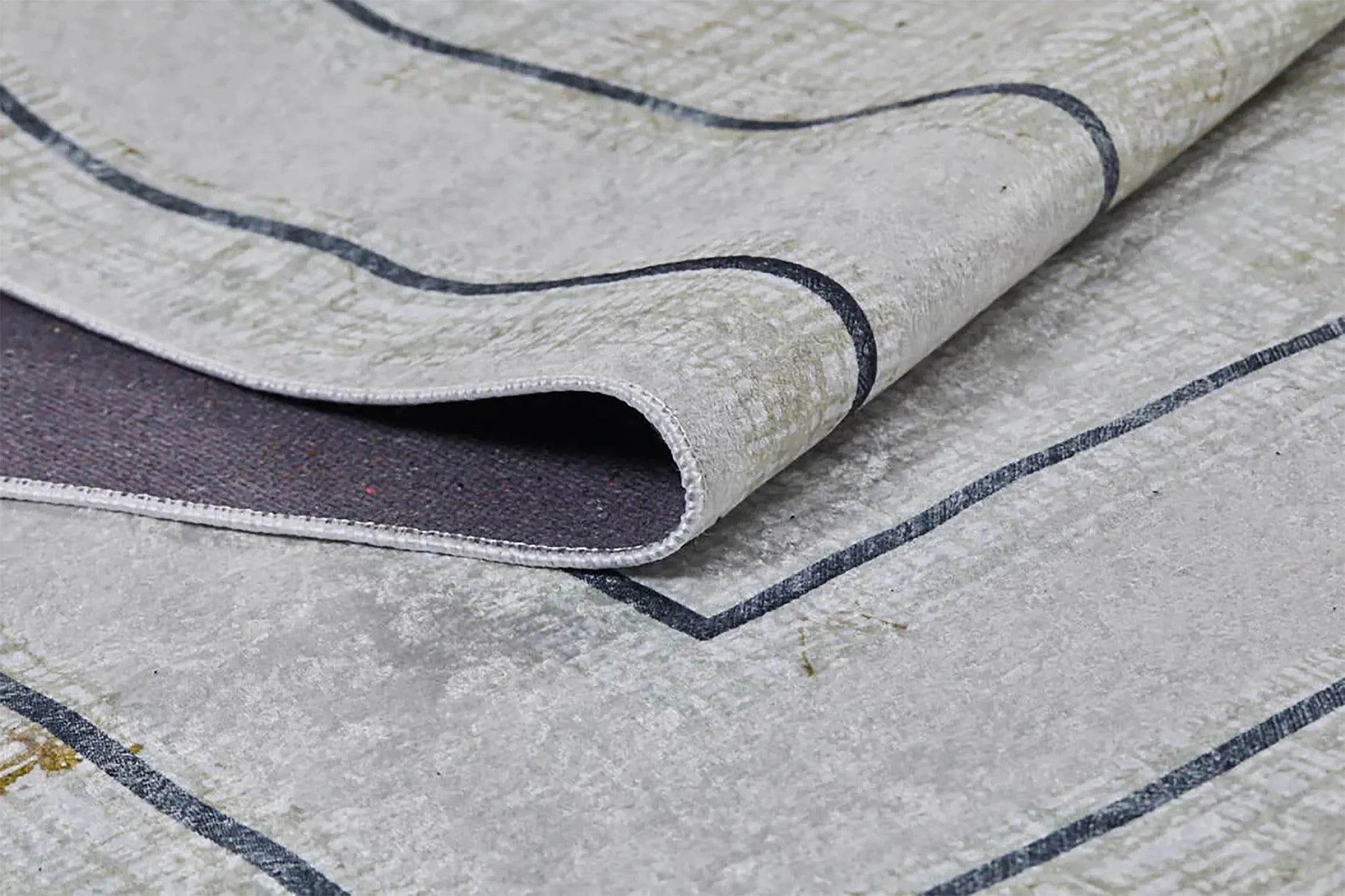 Krem Bordürlü Eskitme Desenli Modern Yıkanabilir Halı-Pera Halı