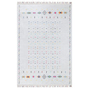 Krem Çok Renkli Etnik Desenli Modern Saçaklı Kilim Halı-Pera Halı