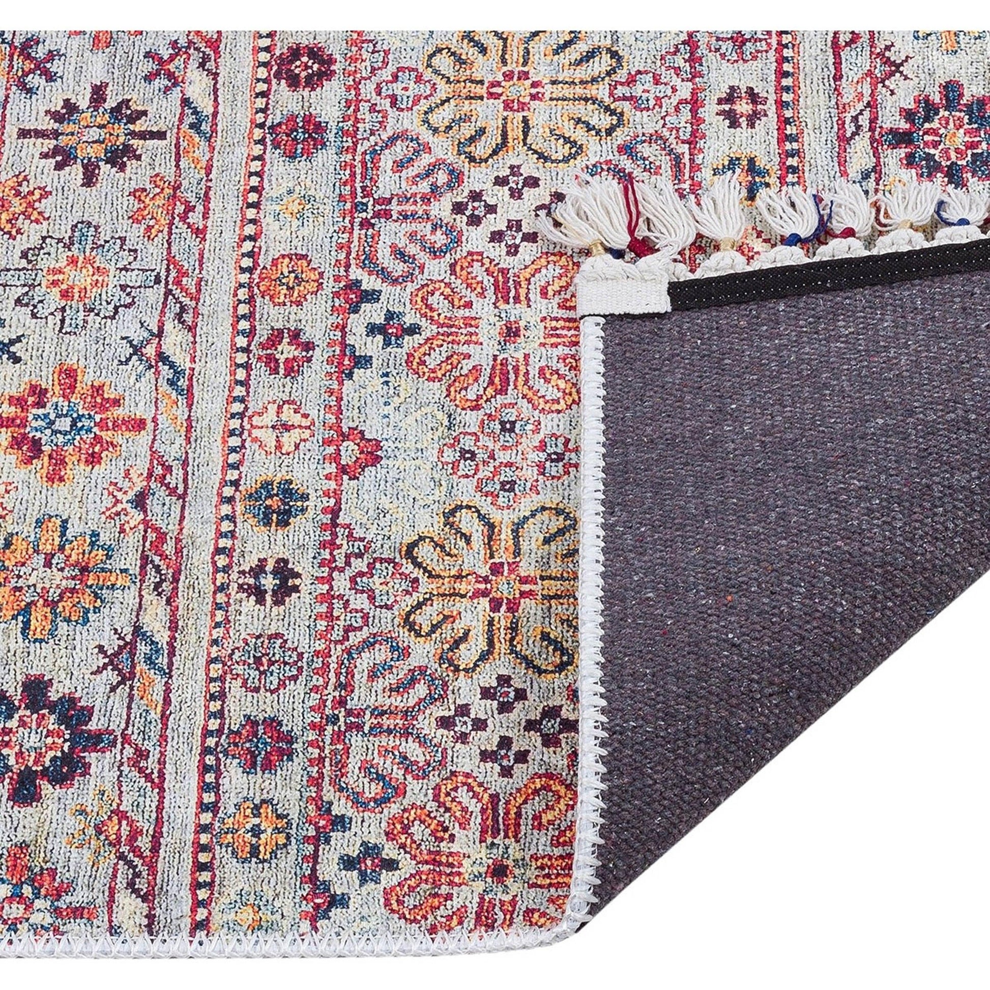 Krem Çok Renkli Etnik Desenli Vintage Kilim Halı-Pera Halı