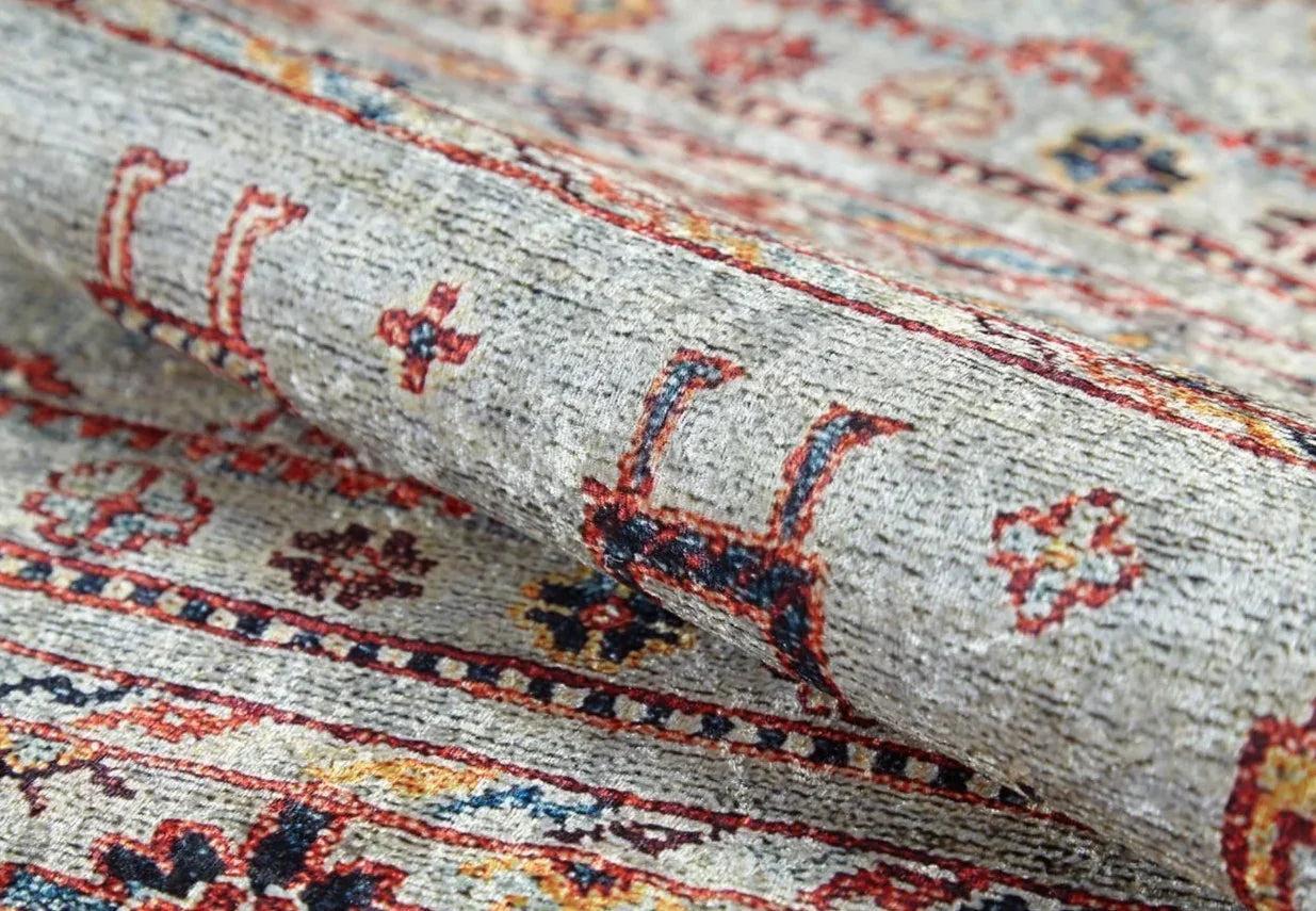 Krem Çok Renkli Etnik Desenli Vintage Kilim Halı-Pera Halı