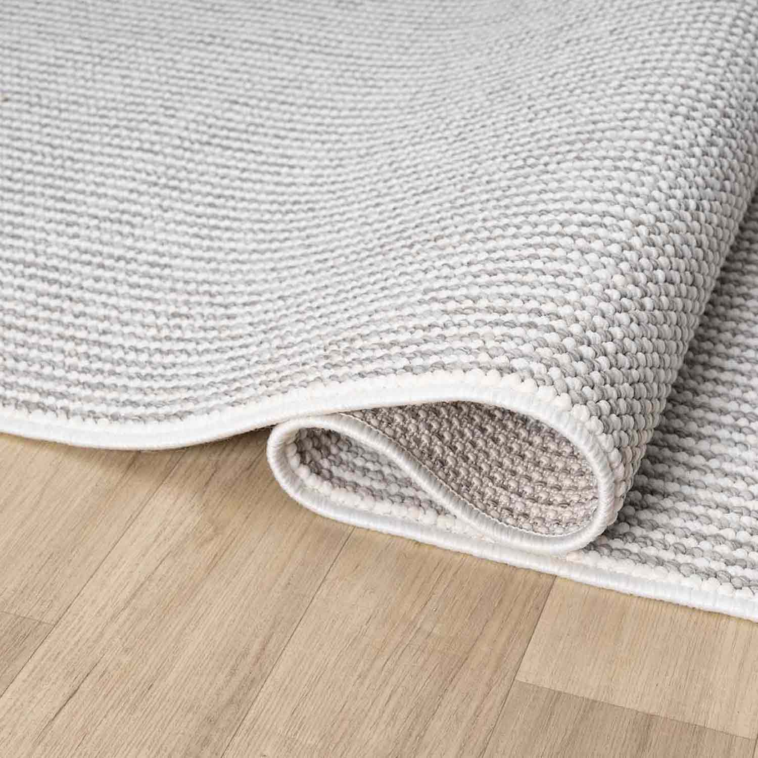 Krem Gri Bukle Dokulu Düz Renk Modern Halı-Pera Halı