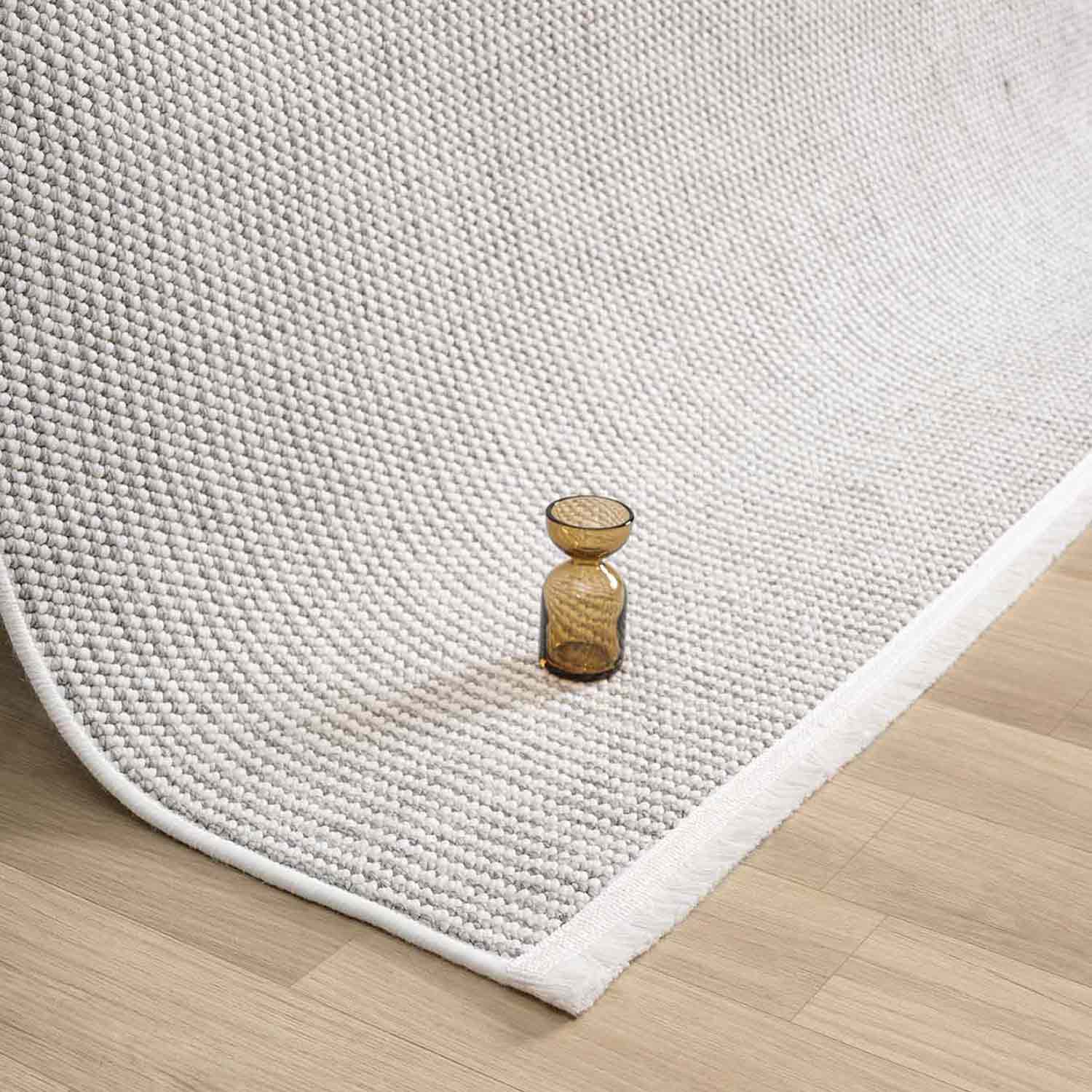 Krem Gri Bukle Dokulu Düz Renk Modern Halı-Pera Halı