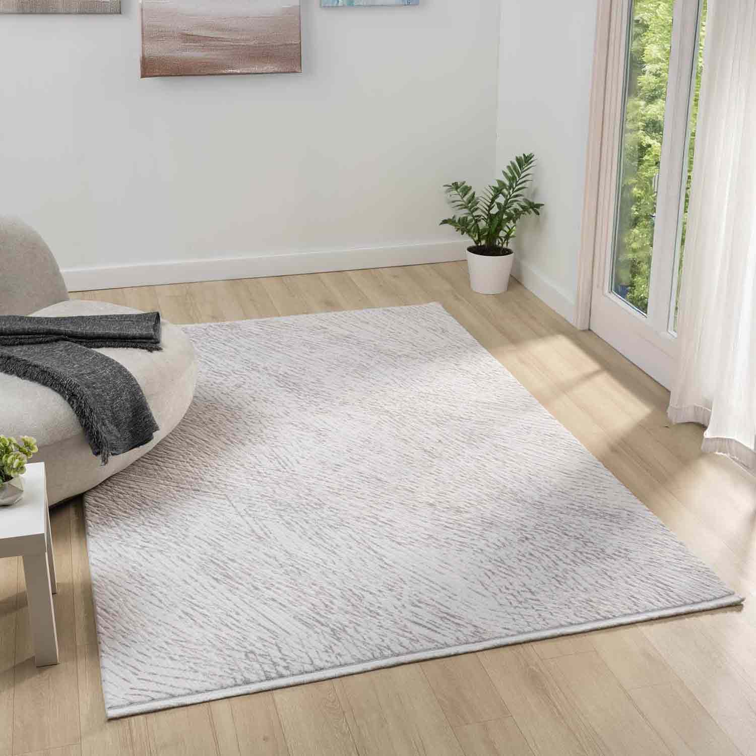 Krem Gri Soyut Çizgili Modern Halı-Pera Halı