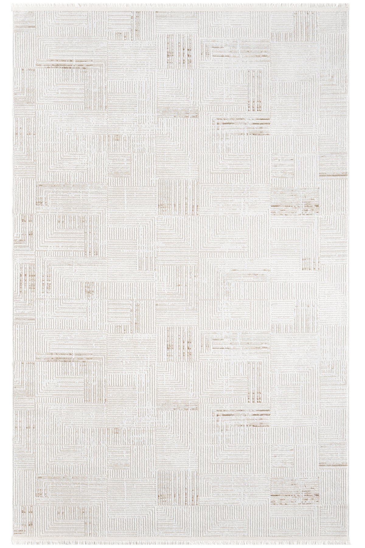 Krem Kahve Ton Sür Ton Geometrik Halı-Pera Halı