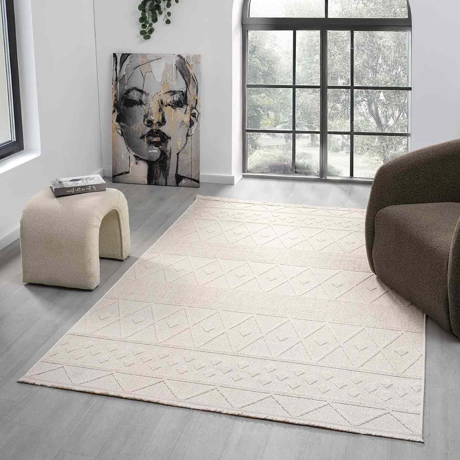 Krem Renk Baklava Desenli Yumuşak Halı-Pera Halı