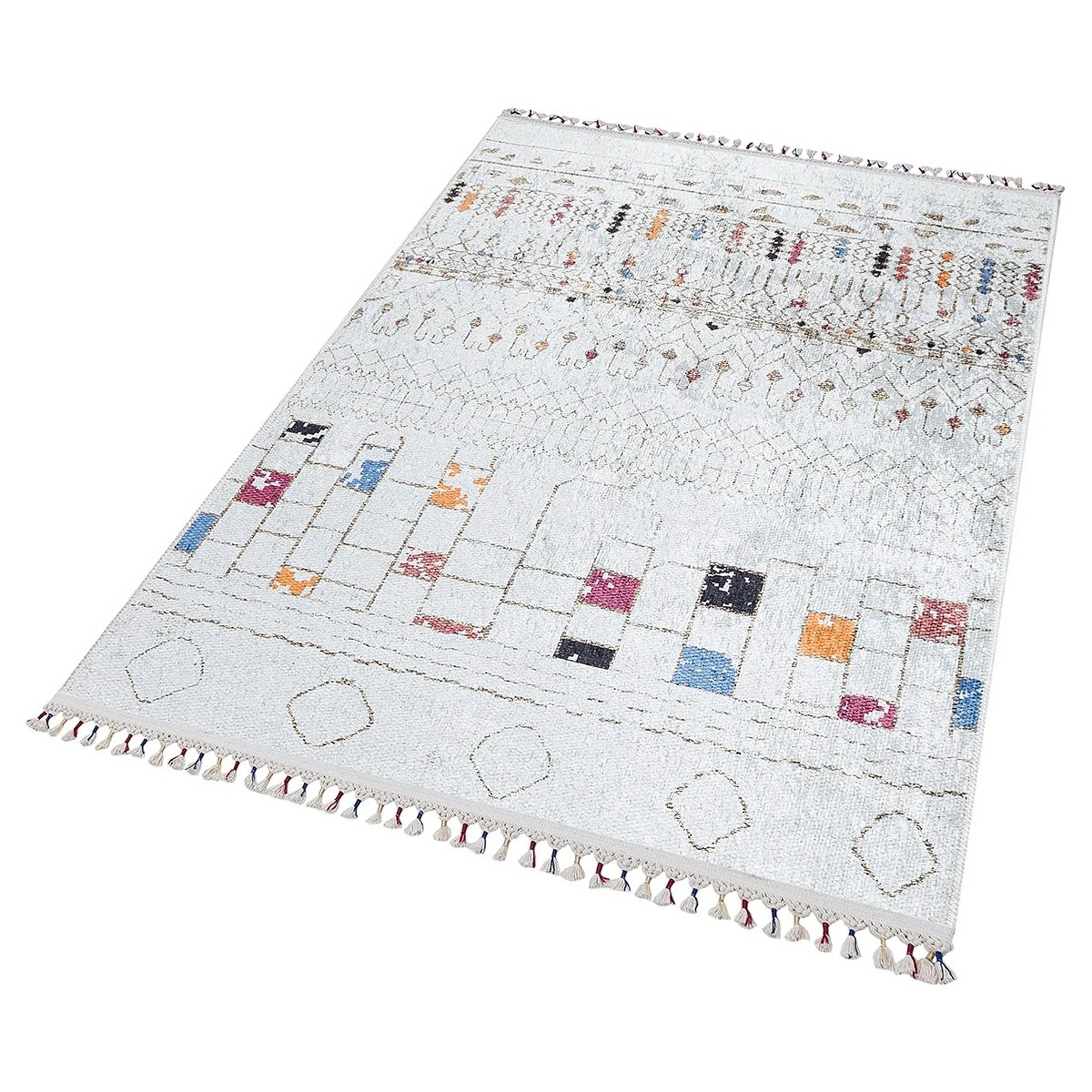 Krem Renkli Etnik Desenli Modern Kilim Halı-Pera Halı