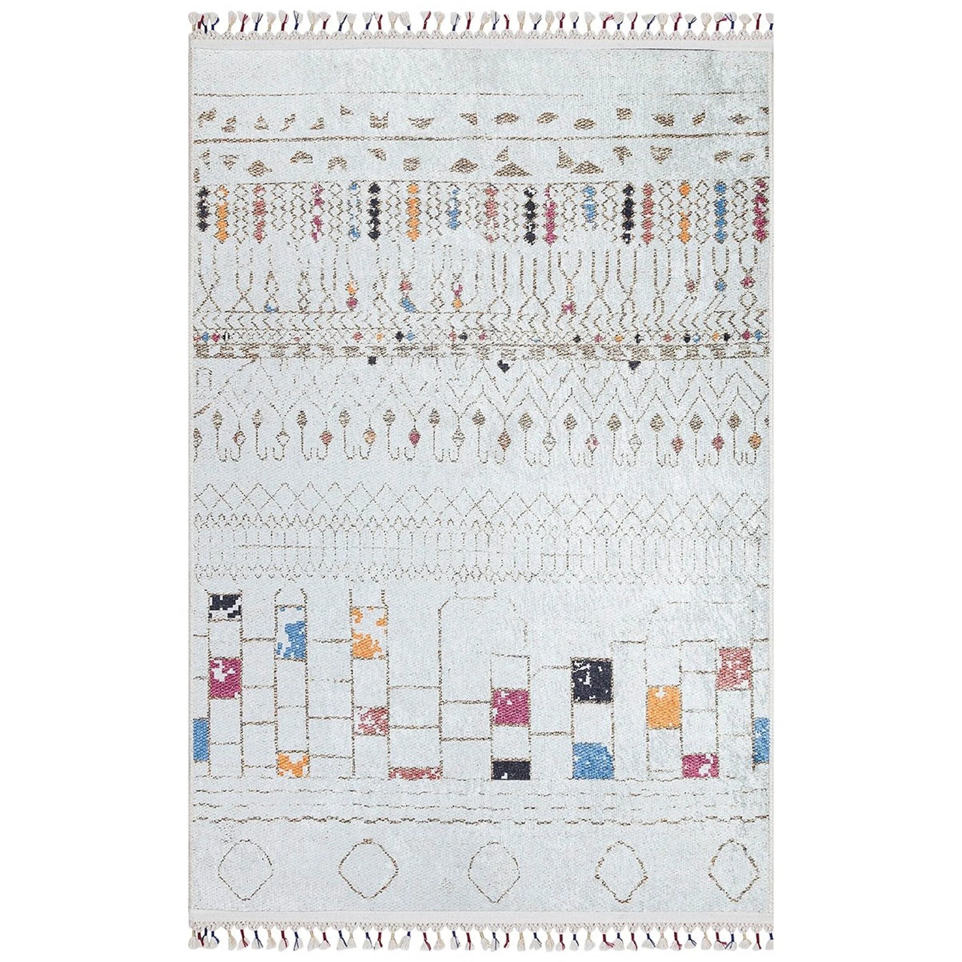 Krem Renkli Etnik Desenli Modern Kilim Halı-Pera Halı