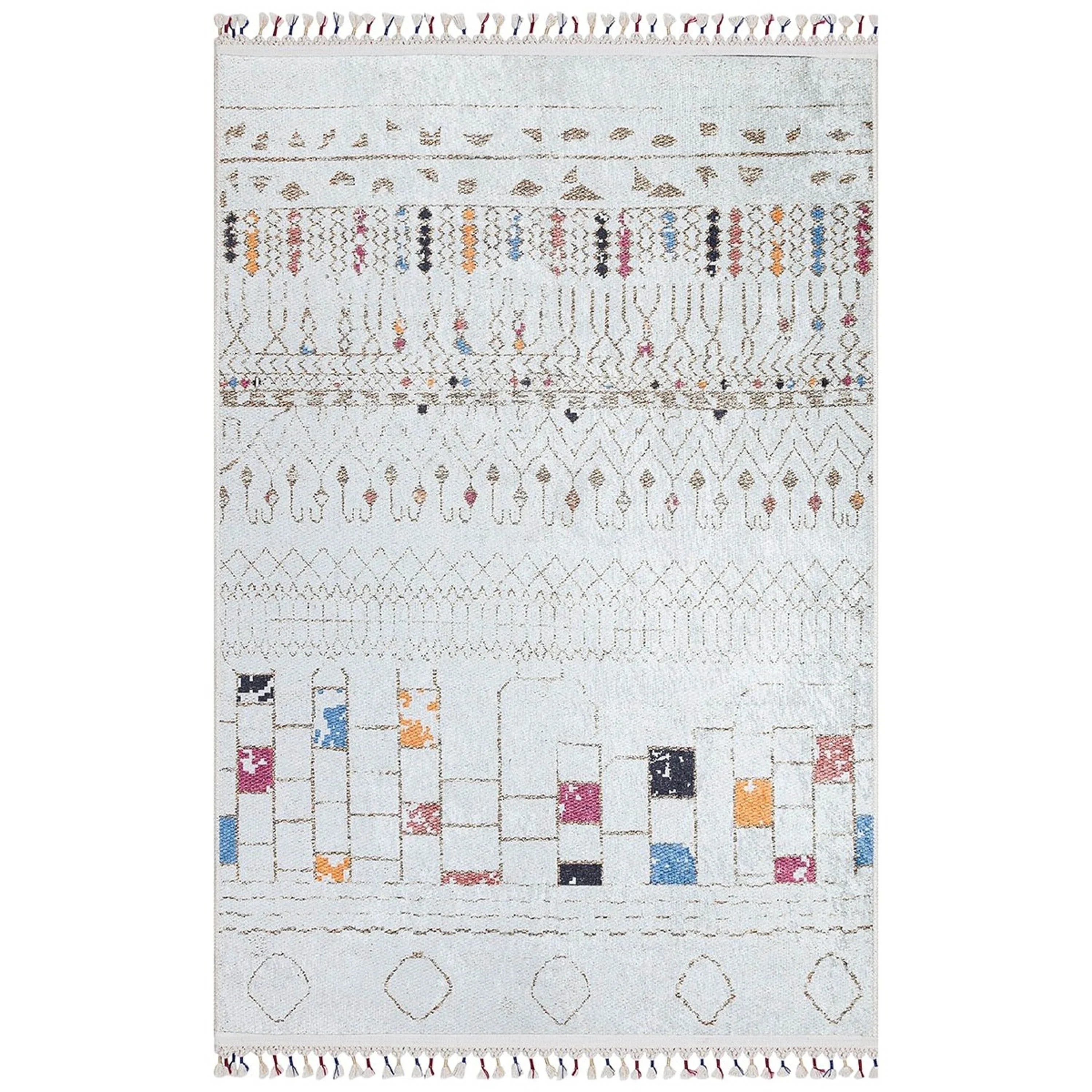 Krem Renkli Etnik Desenli Modern Kilim Halı-Pera Halı