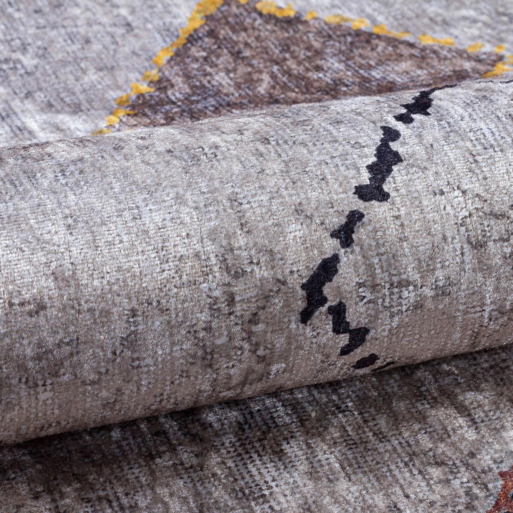 Krem Renkli Geometrik Desenli Modern Saçaklı Kaymaz Kilim Halı-Pera Halı