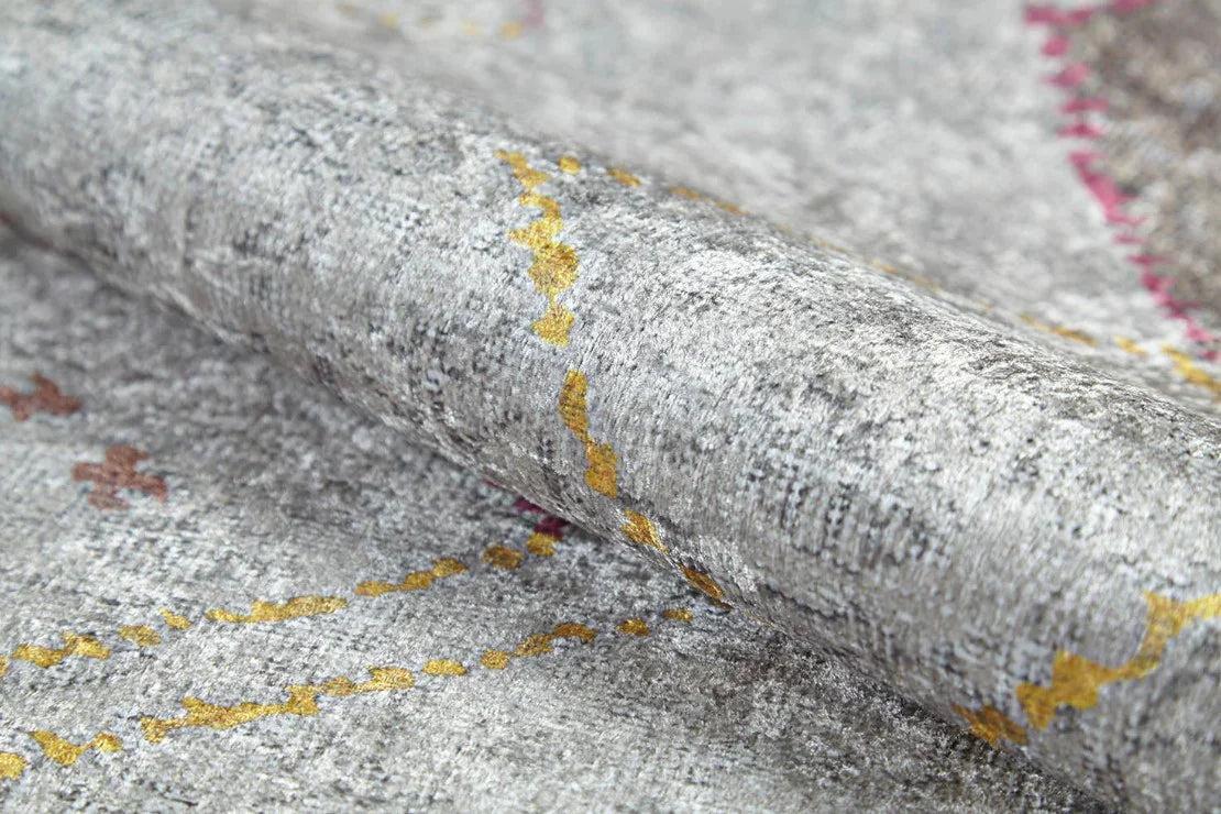 Krem Renkli Geometrik Desenli Modern Saçaklı Kaymaz Kilim Halı-Pera Halı