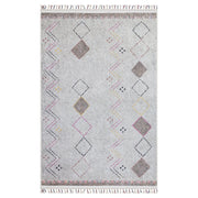 Krem Renkli Geometrik Desenli Modern Saçaklı Kaymaz Kilim Halı-Pera Halı